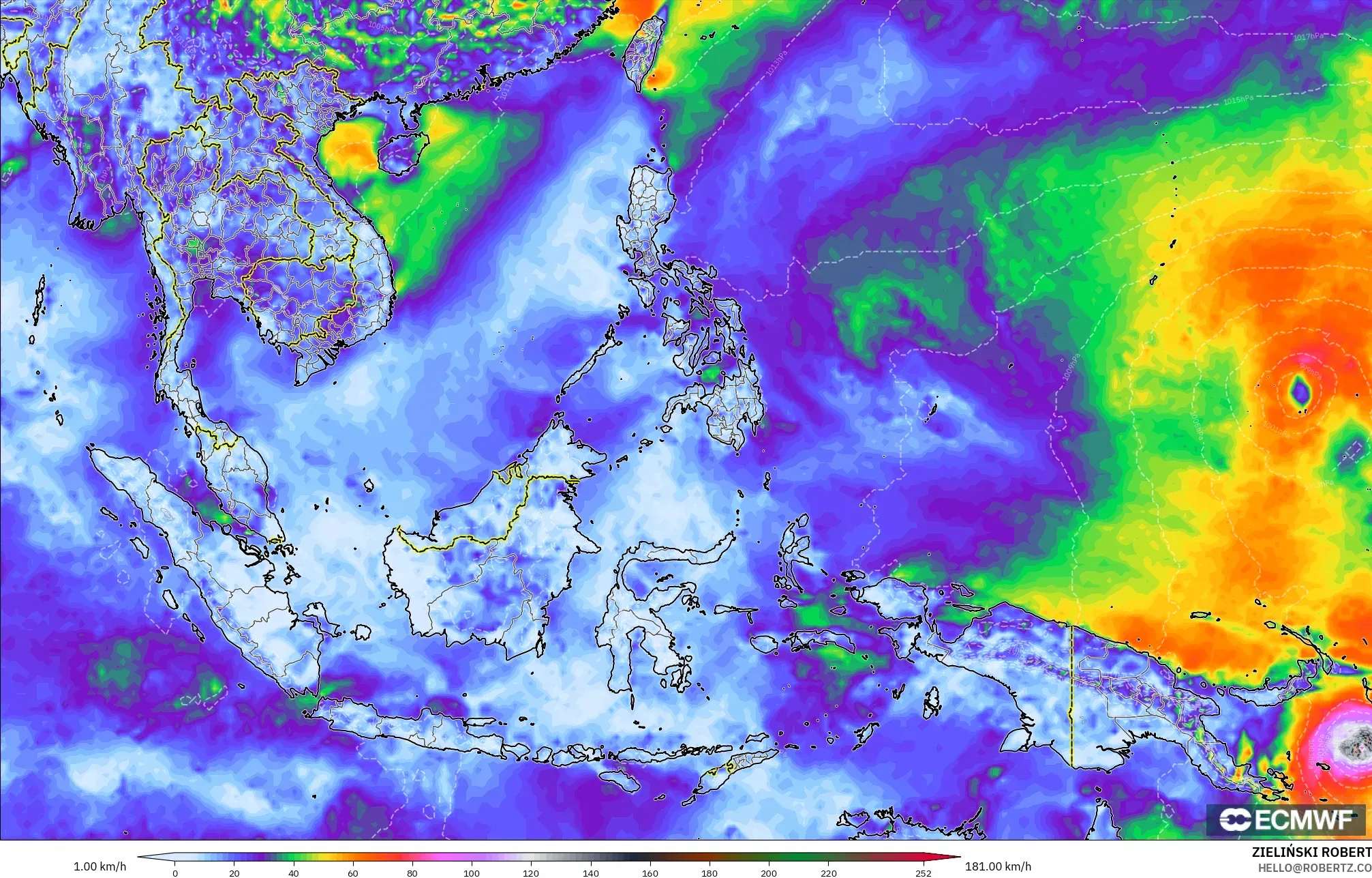 ECMWF IFS 0.25° model - Asia Tenggara, Hembusan Angin
