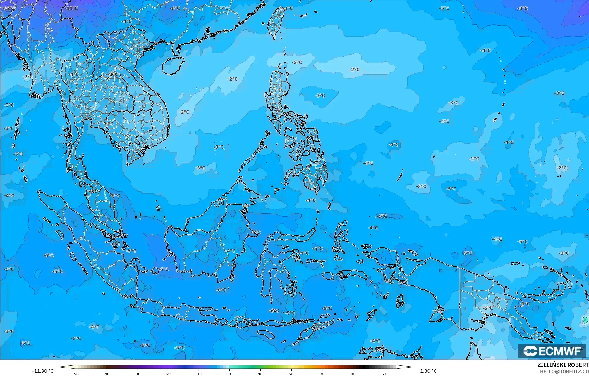 ECMWF IFS 0.25° model - Asia Tenggara, Suhu 500 hPa