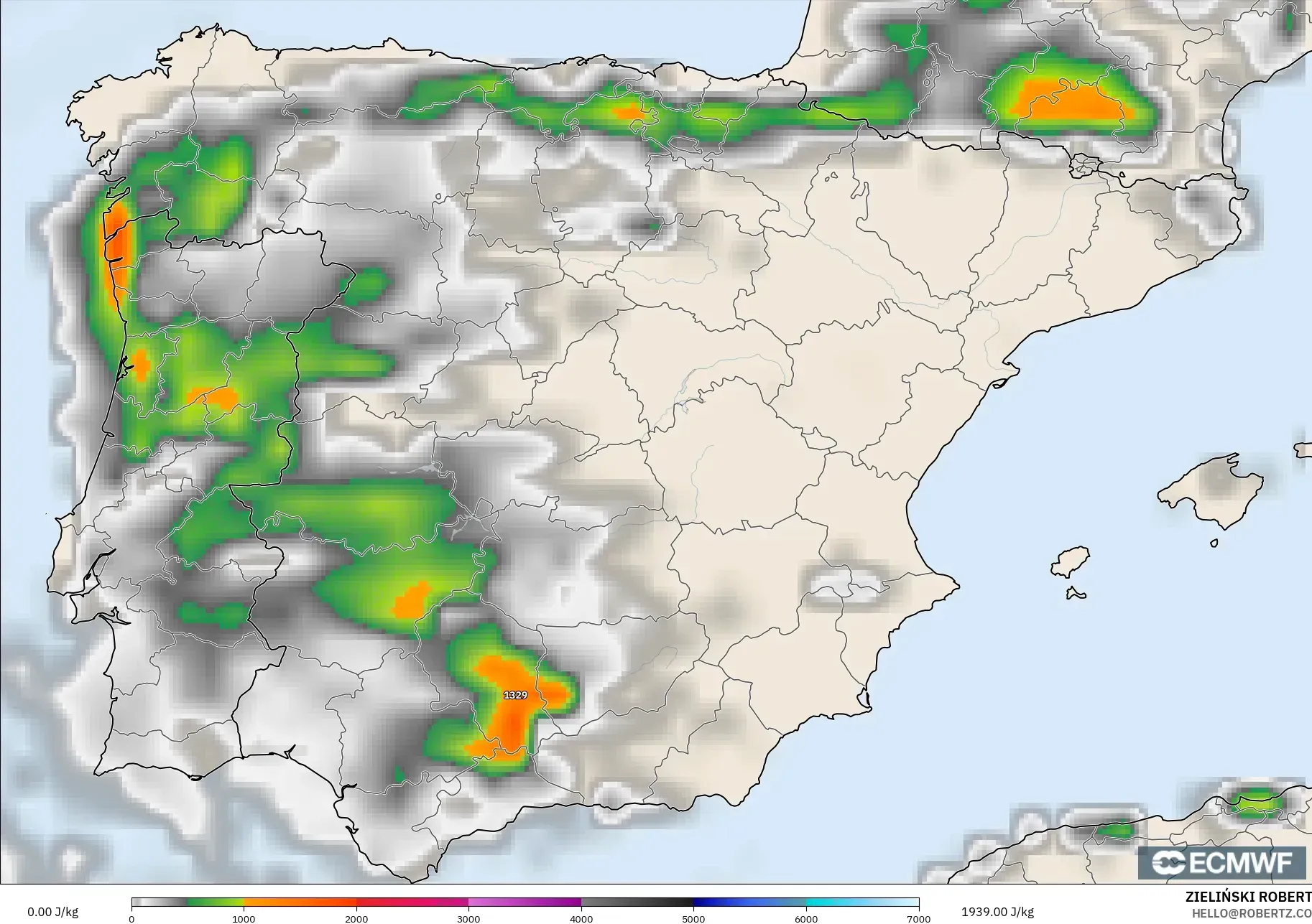 ECMWF IFS 0.25° model - Sepanyol, CAPE