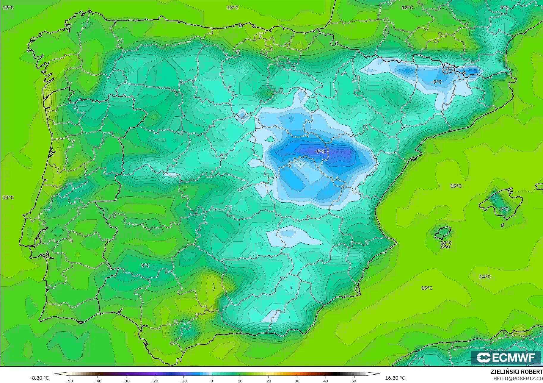 ECMWF IFS 0.25° model - Sepanyol, Takat Embun 2 m