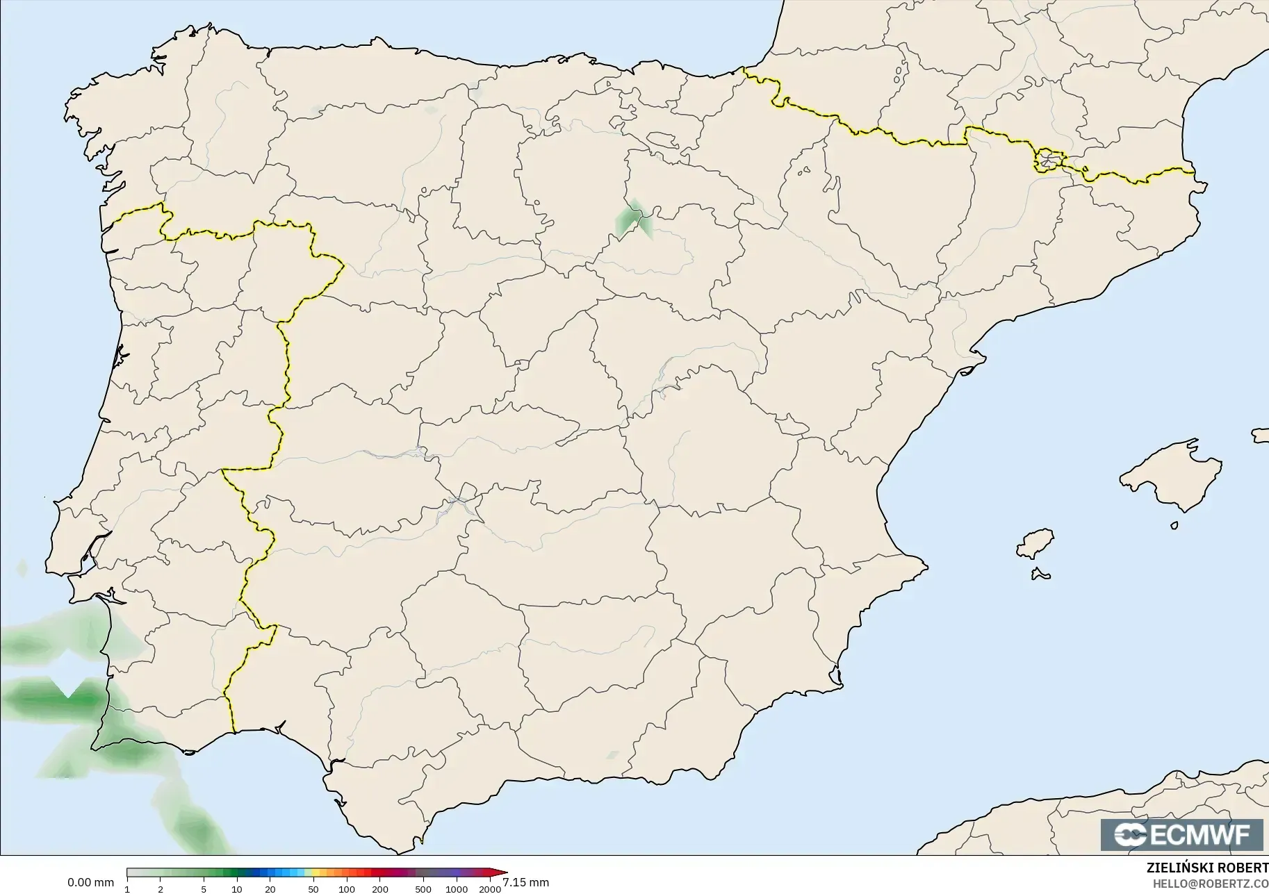 ECMWF IFS 0.25° model - Sepanyol, Pengumpulan Hujan