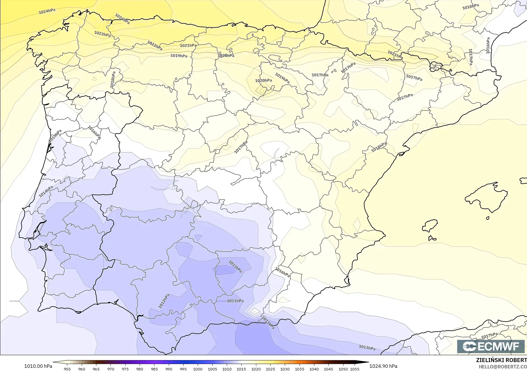 ECMWF IFS 0.25° model - Sepanyol, Tekanan