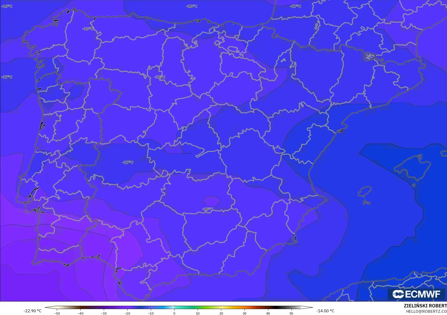 ECMWF IFS 0.25° model - Sepanyol, Suhu 500 hPa