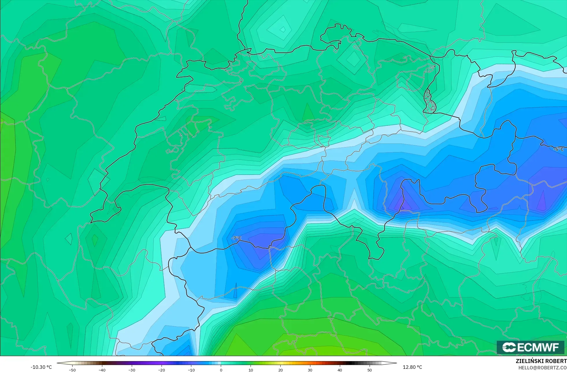 ECMWF IFS 0.25° model - Switzerland, Takat Embun 2 m