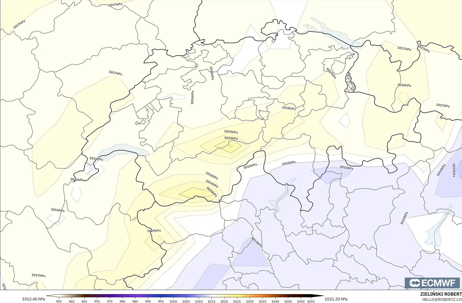 ECMWF IFS 0.25° model - Switzerland, Tekanan