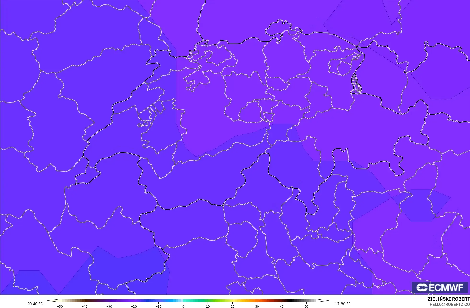 ECMWF IFS 0.25° model - Switzerland, Suhu 500 hPa