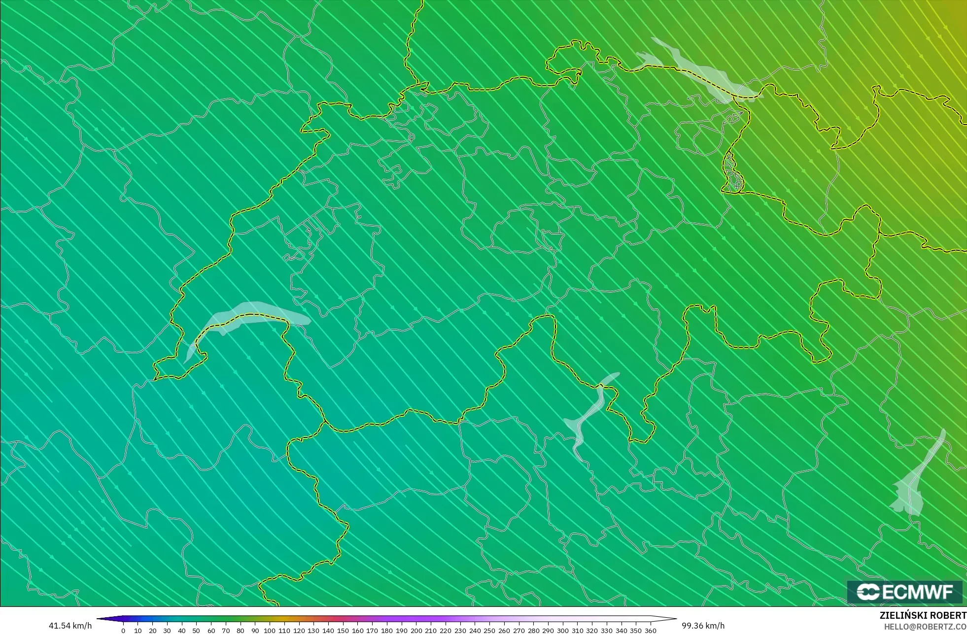 ECMWF IFS 0.25° modelo - Switzerland, Wind at 300hPa (jet stream)