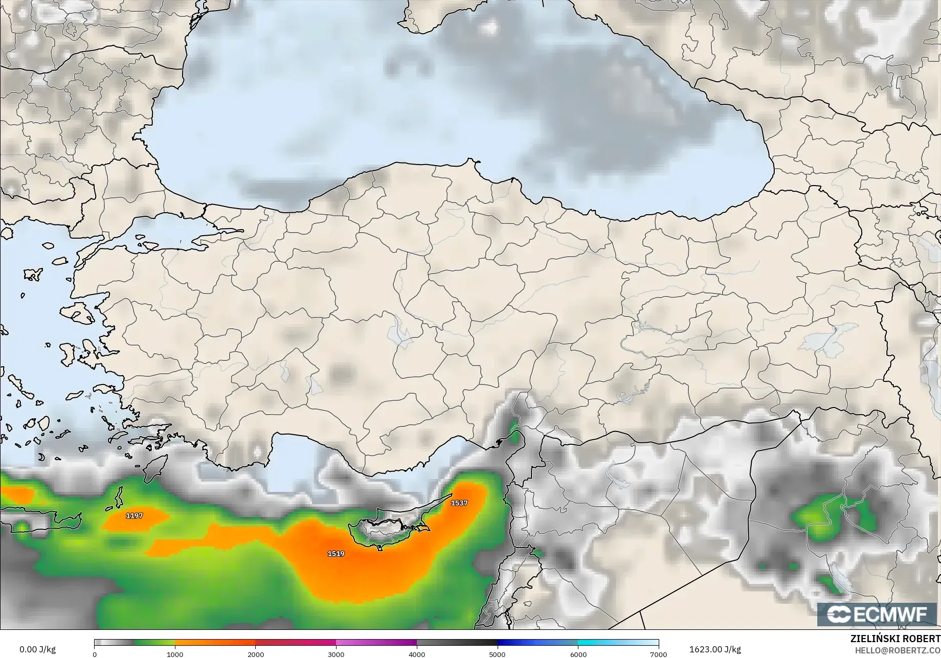 ECMWF IFS 0.25° model - Turki, CAPE