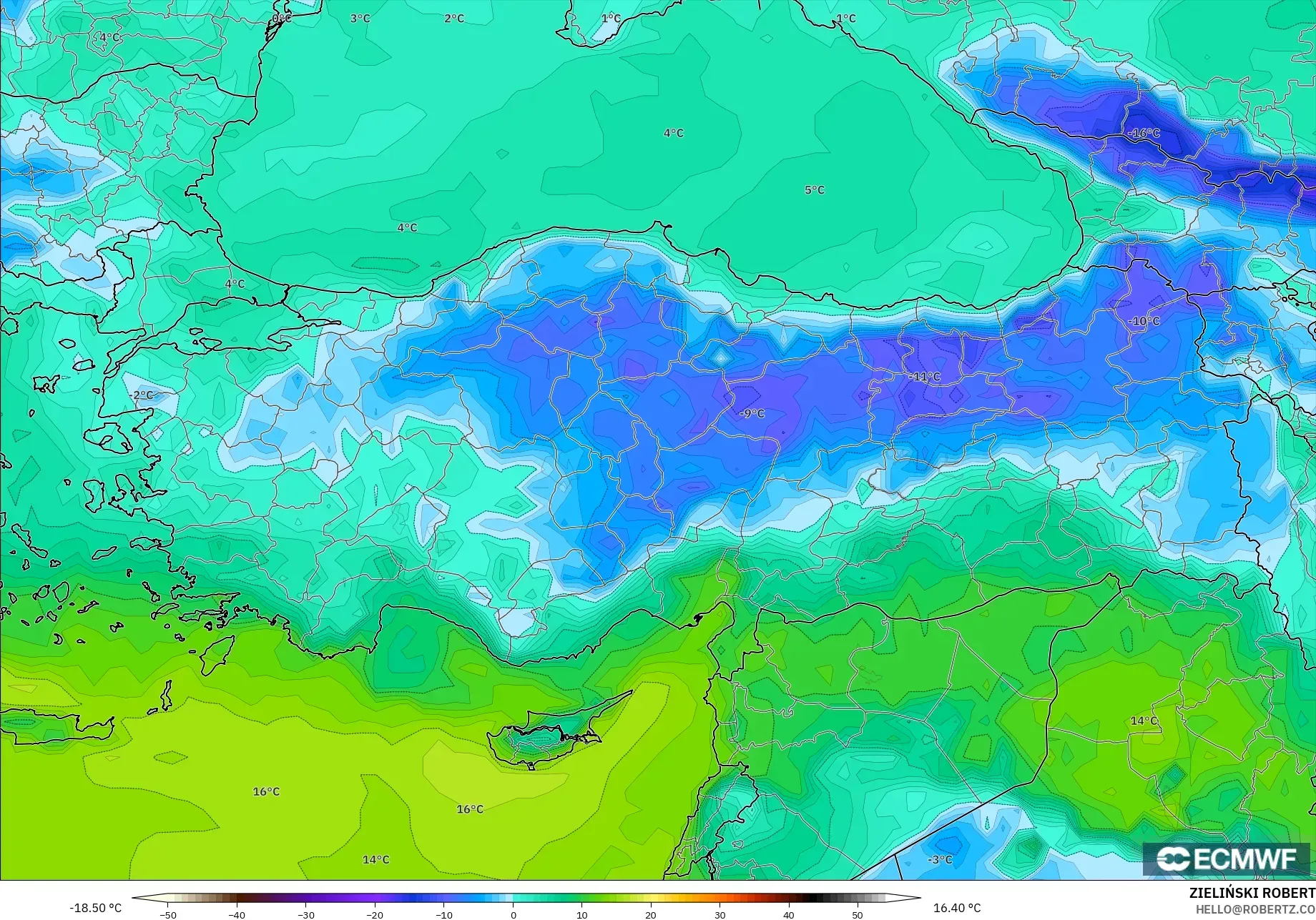 ECMWF IFS 0.25° model - Turki, Takat Embun 2 m