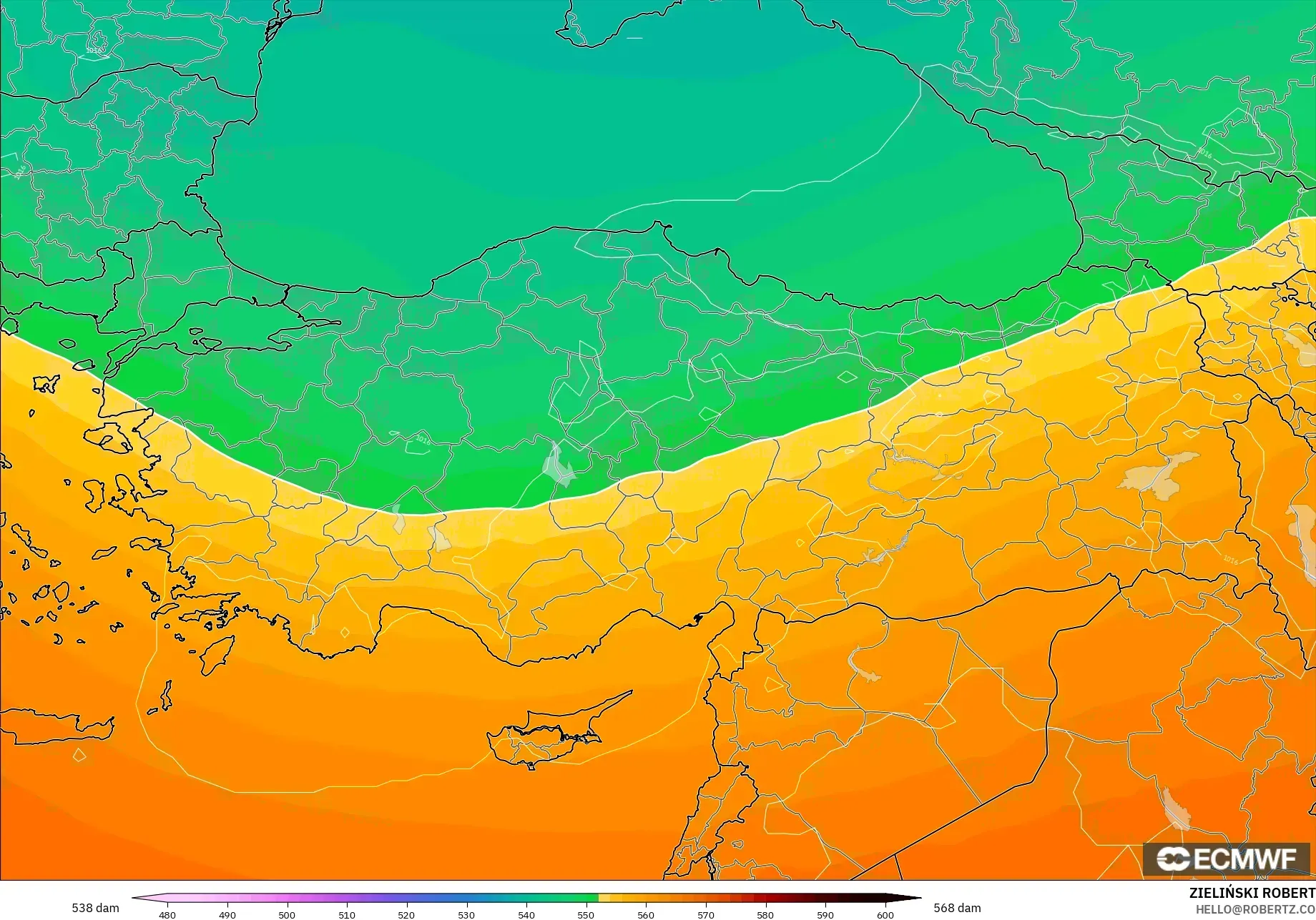 ECMWF IFS 0.25° model - Turki, Ketinggian geopotensial pada 500 hPa