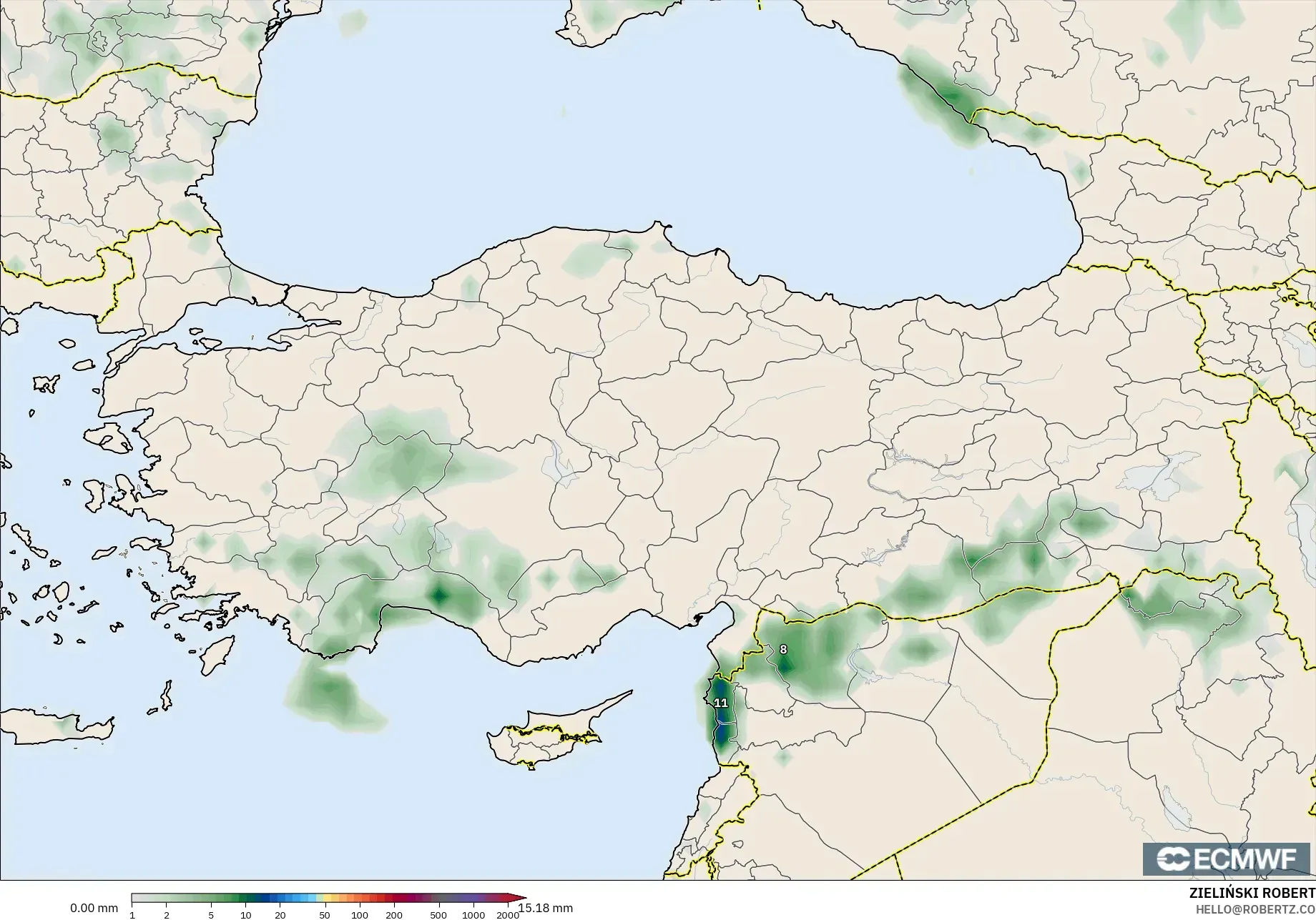 ECMWF IFS 0.25° model - Turki, Pengumpulan Hujan