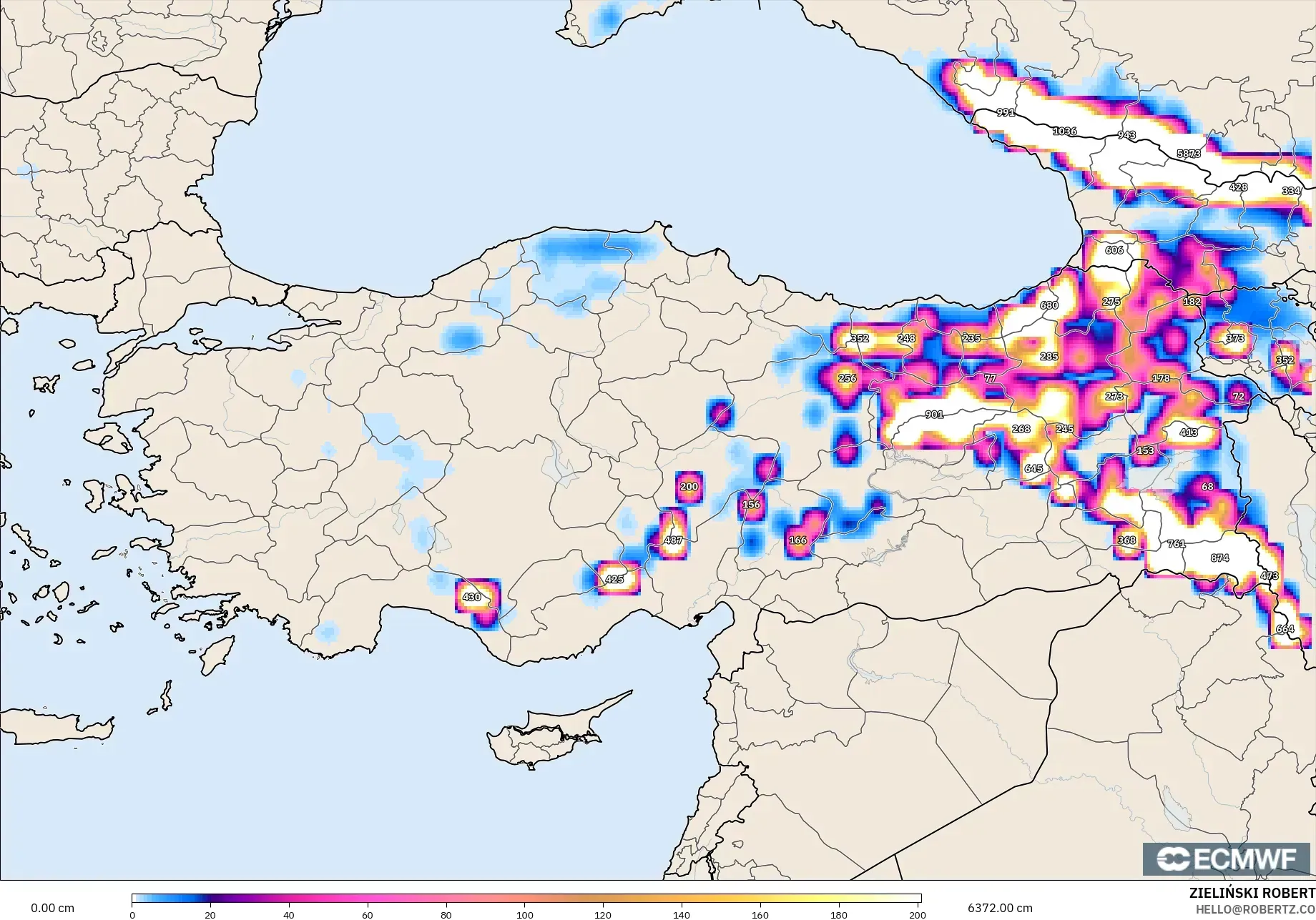 ECMWF IFS 0.25° model - Turki, Ketebalan Salji