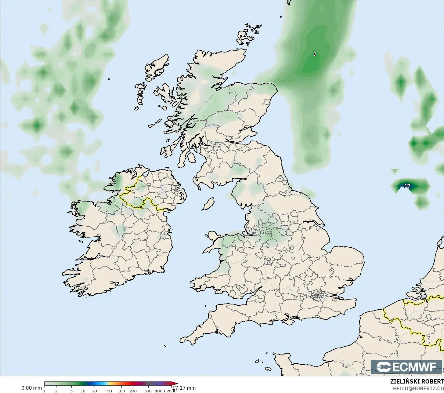 ECMWF IFS 0.25° model - United Kingdom, Pengumpulan Hujan