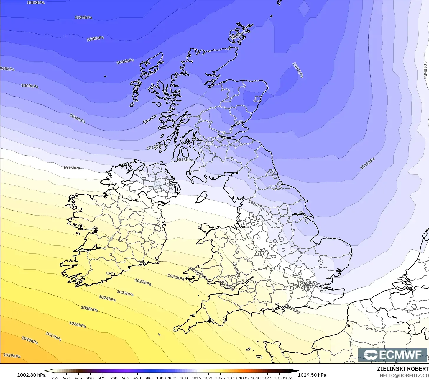 ECMWF IFS 0.25° modelo - United Kingdom, Pressure