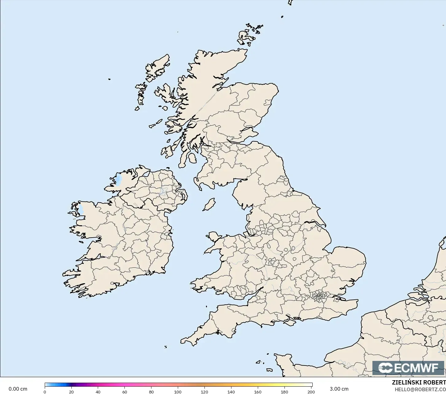 ECMWF IFS 0.25° modelo - United Kingdom, Snow Depth