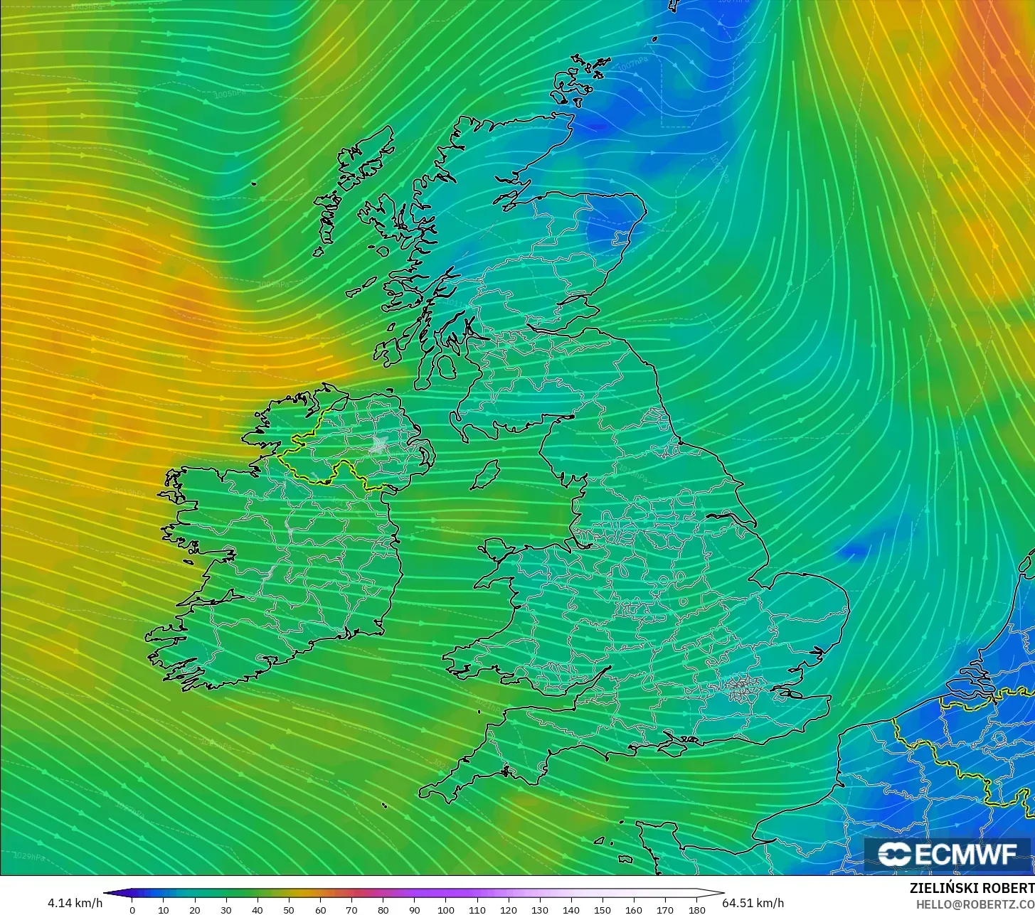 ECMWF IFS 0.25° modelo - United Kingdom, Wind at 10m