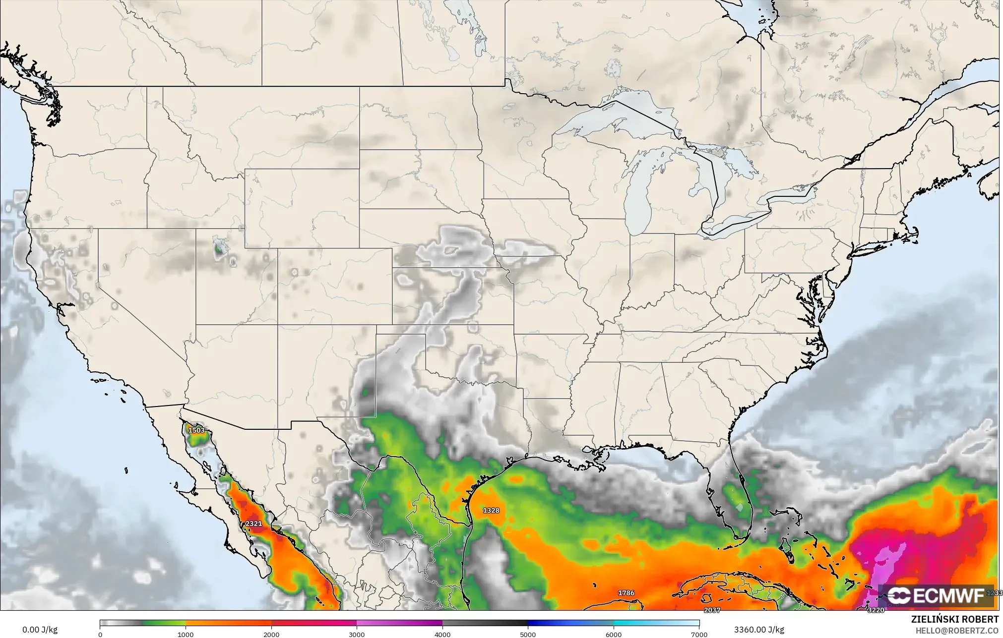 ECMWF IFS 0.25° modelo - United States, CAPE