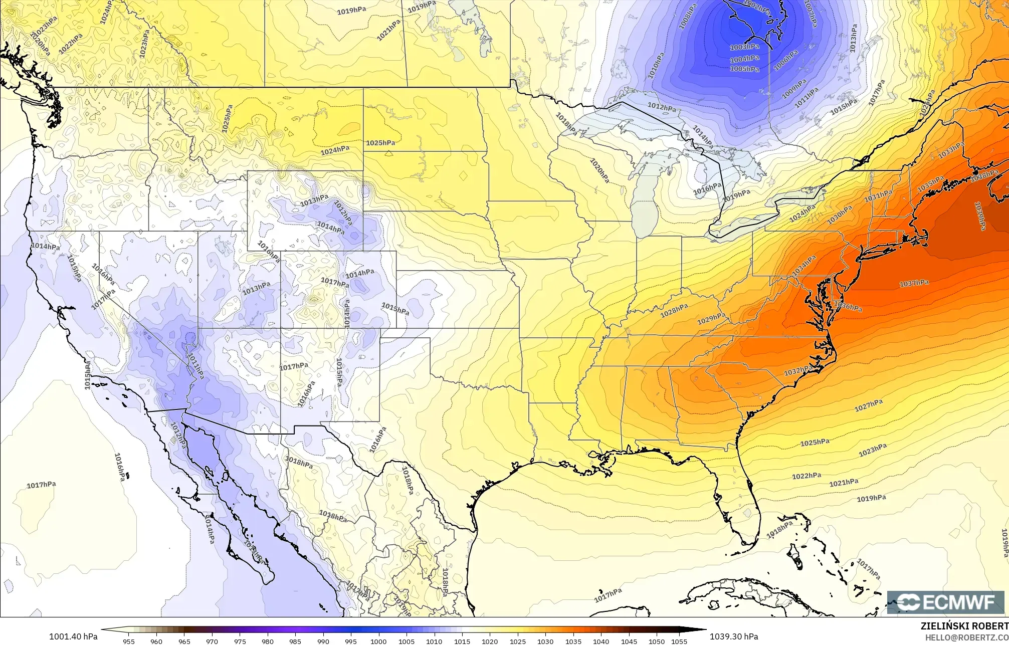 ECMWF IFS 0.25° modelo - United States, Pressure