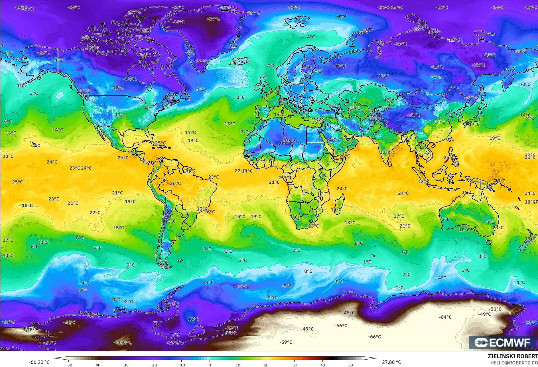 ECMWF IFS 0.25° model - Dunia, Takat Embun 2 m