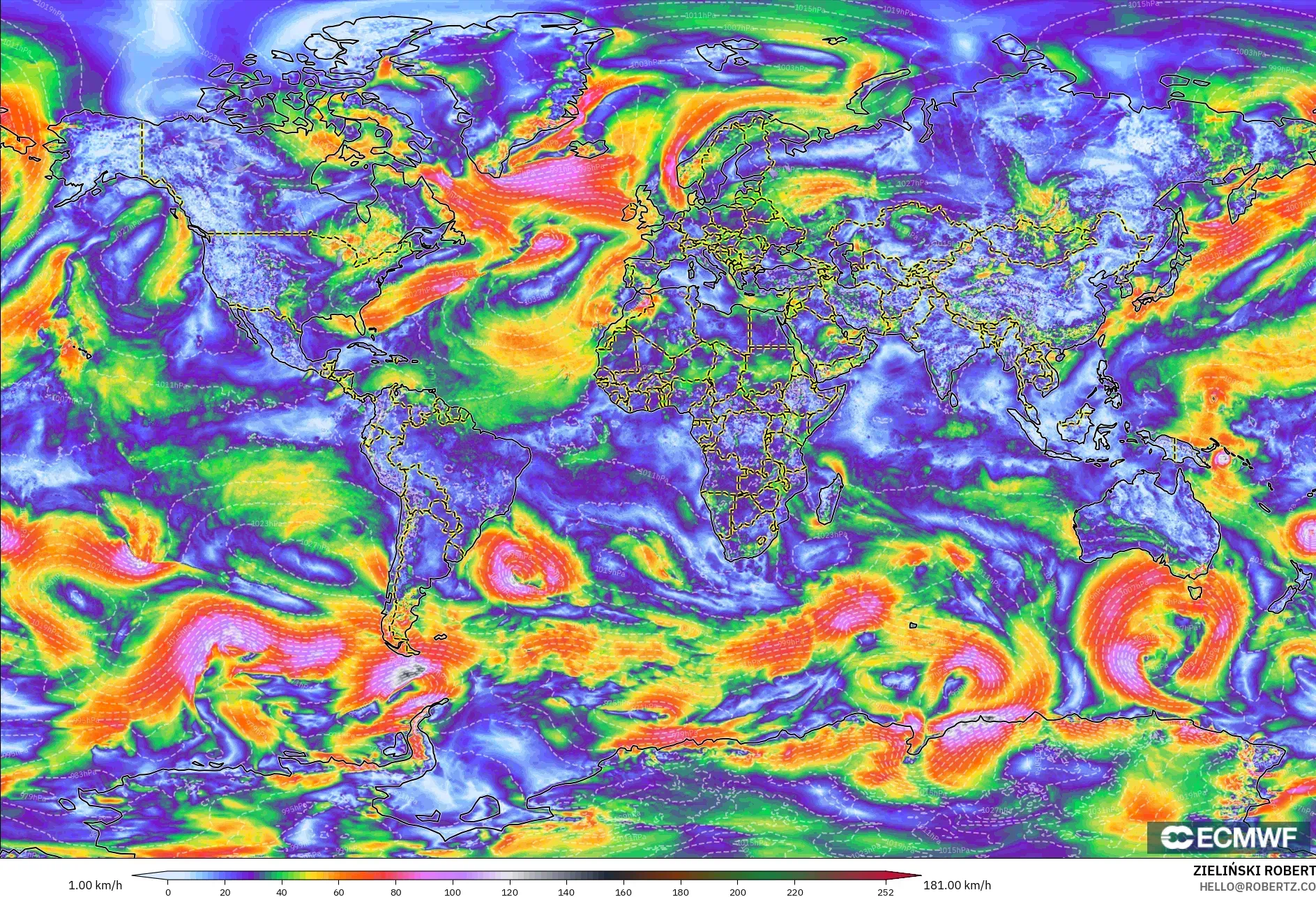 ECMWF IFS 0.25° modelo - World, Wind Gusts Peak