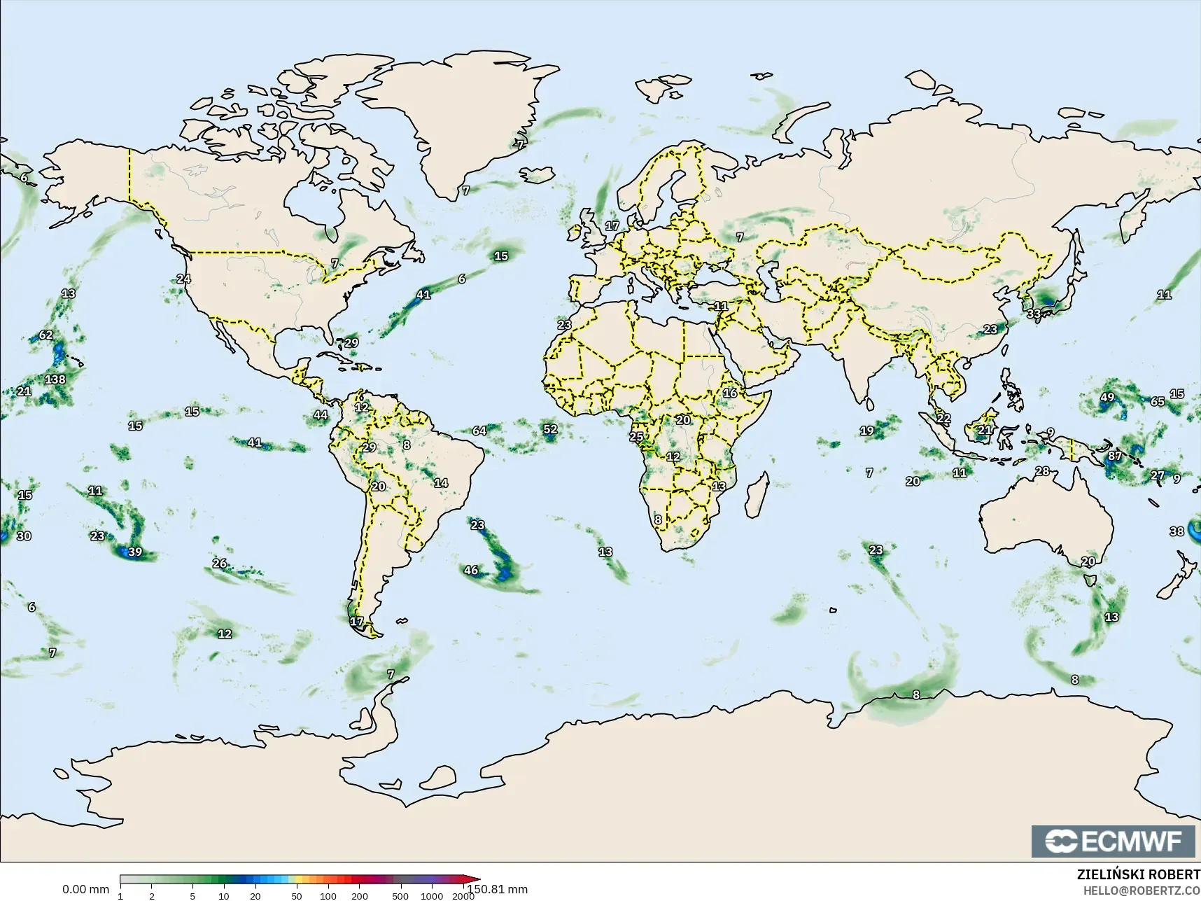 ECMWF IFS 0.25° model - Dunia, Pengumpulan Hujan