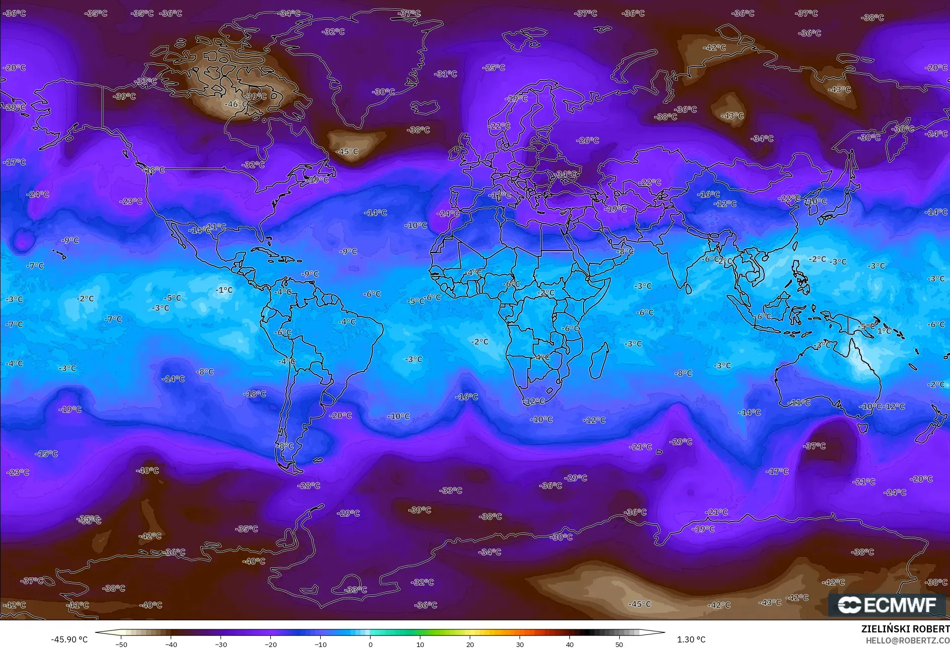 ECMWF IFS 0.25° model - Dunia, Suhu 500 hPa