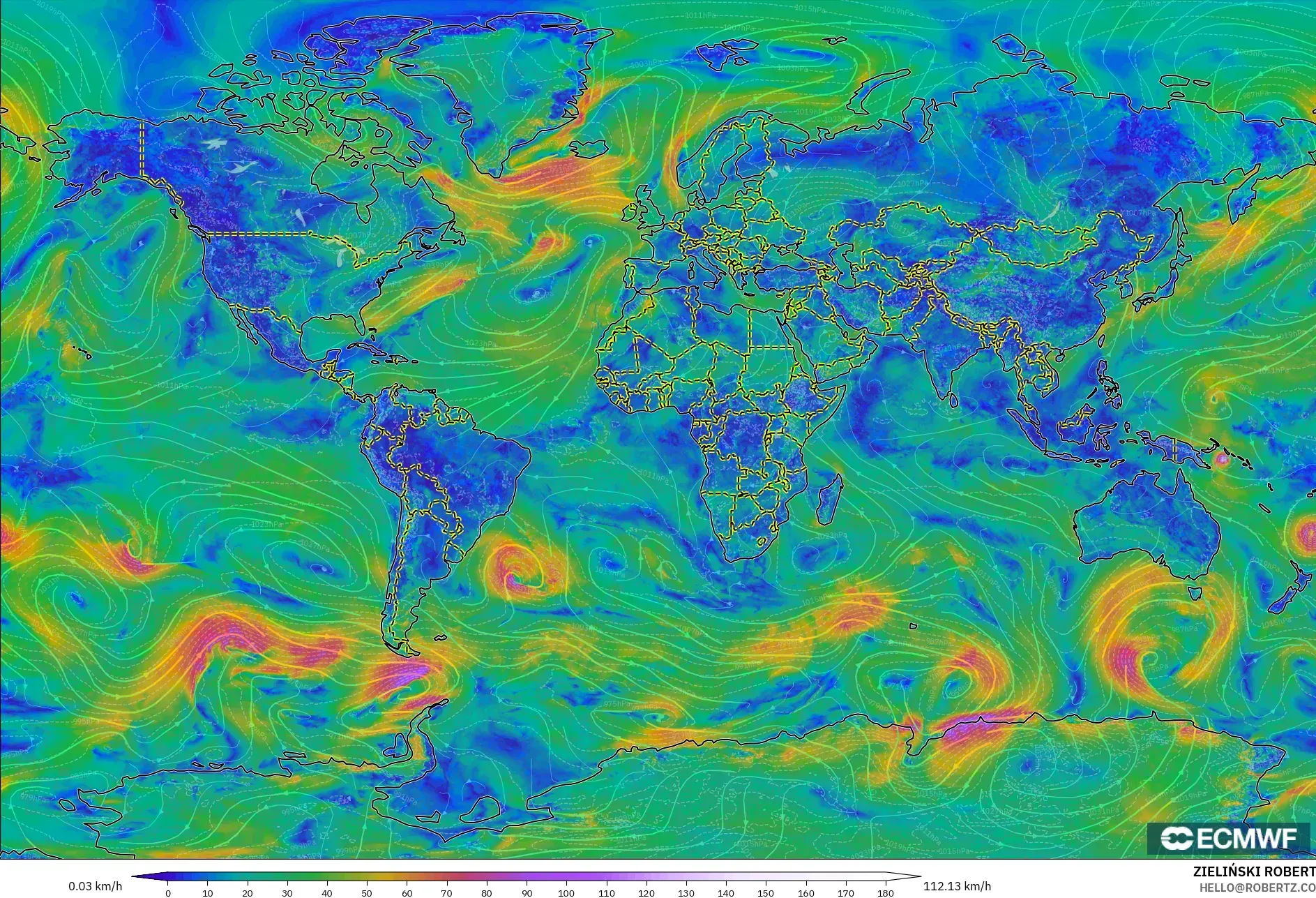 ECMWF IFS 0.25° model - Dunia, Angin 10 m