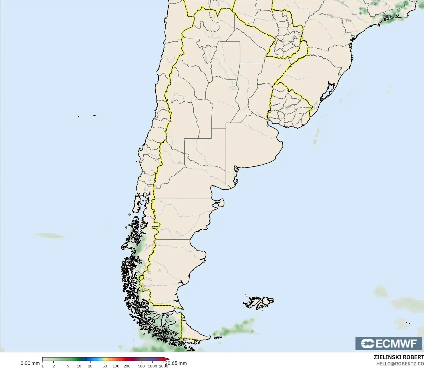 ECMWF IFS 0.25° model - Argentina, Precipitation Accumulation