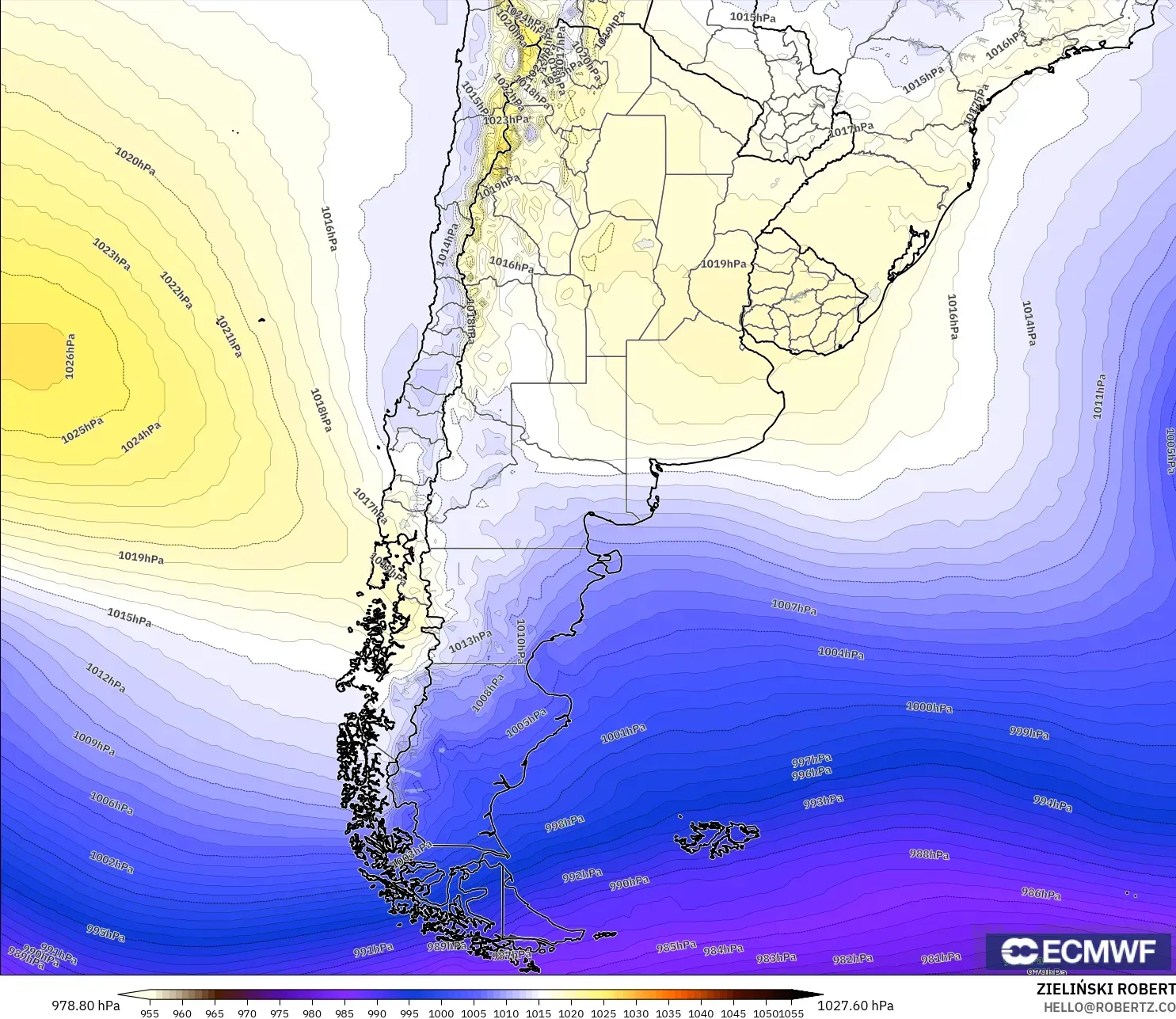 ECMWF IFS 0.25° model - Argentina, Pressure