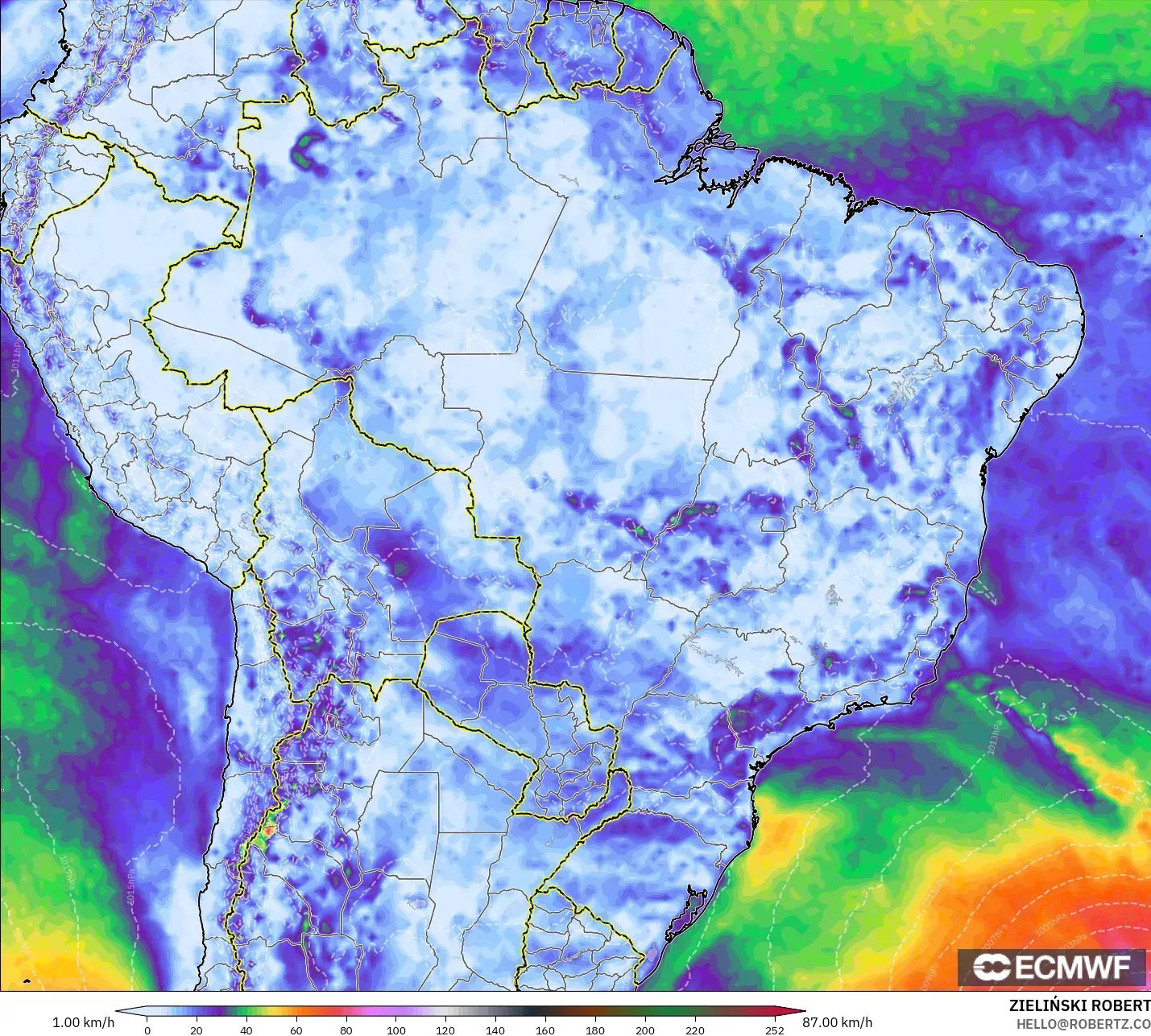 ECMWF IFS 0.25° model - Brazil, Wind Gusts