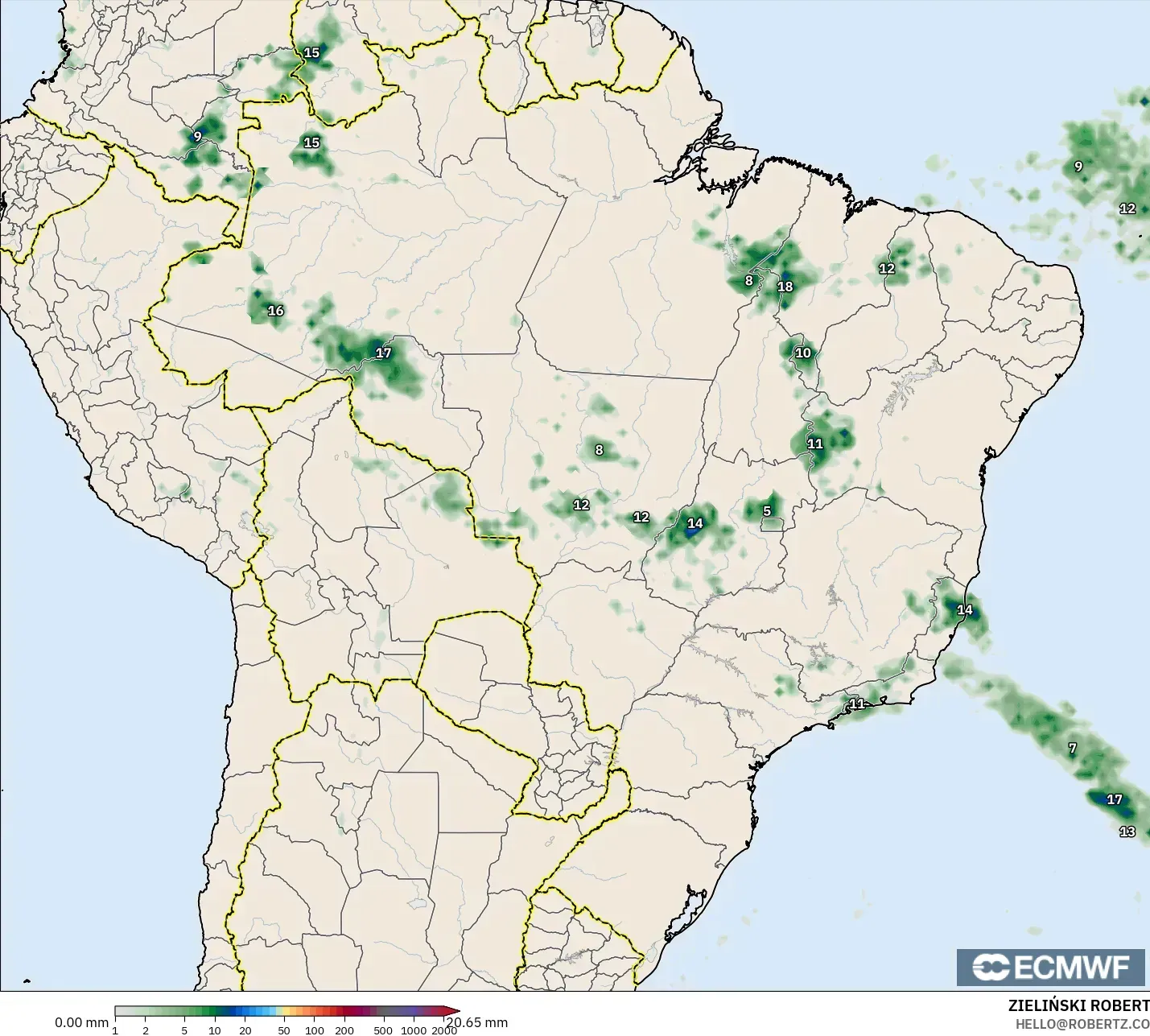 ECMWF IFS 0.25° model - Brazil, Precipitation Accumulation