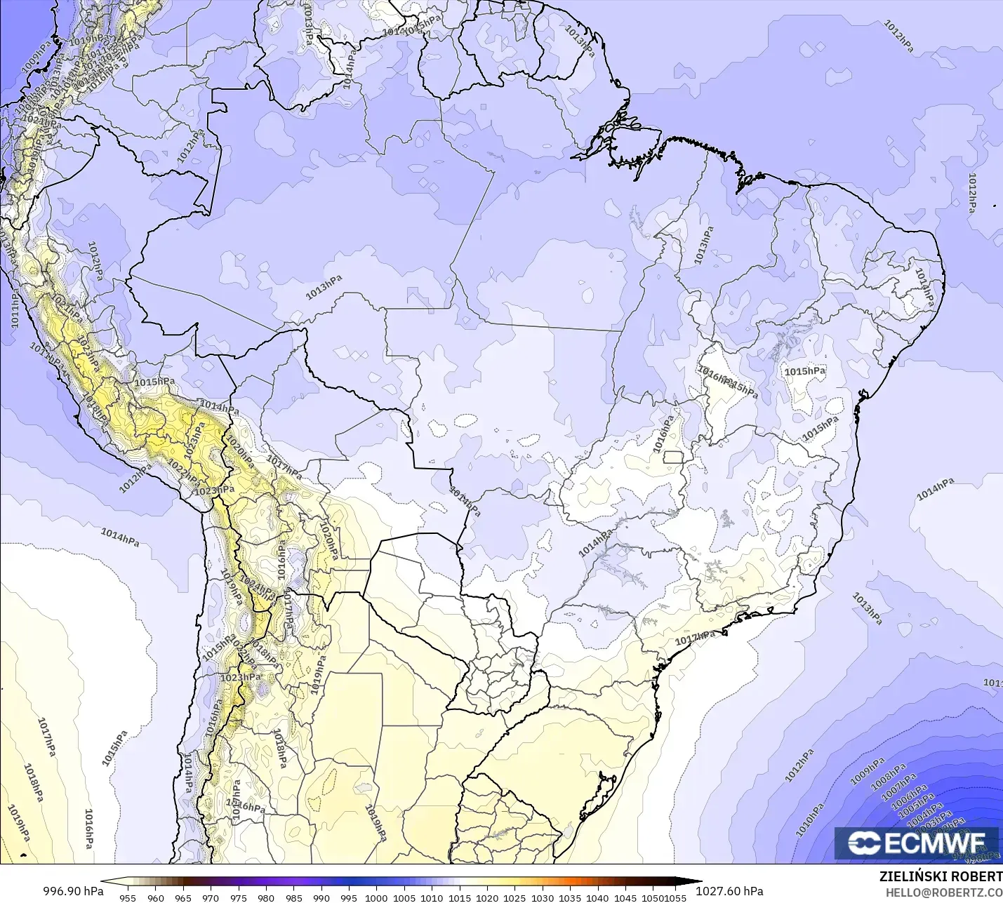 ECMWF IFS 0.25° model - Brazil, Pressure