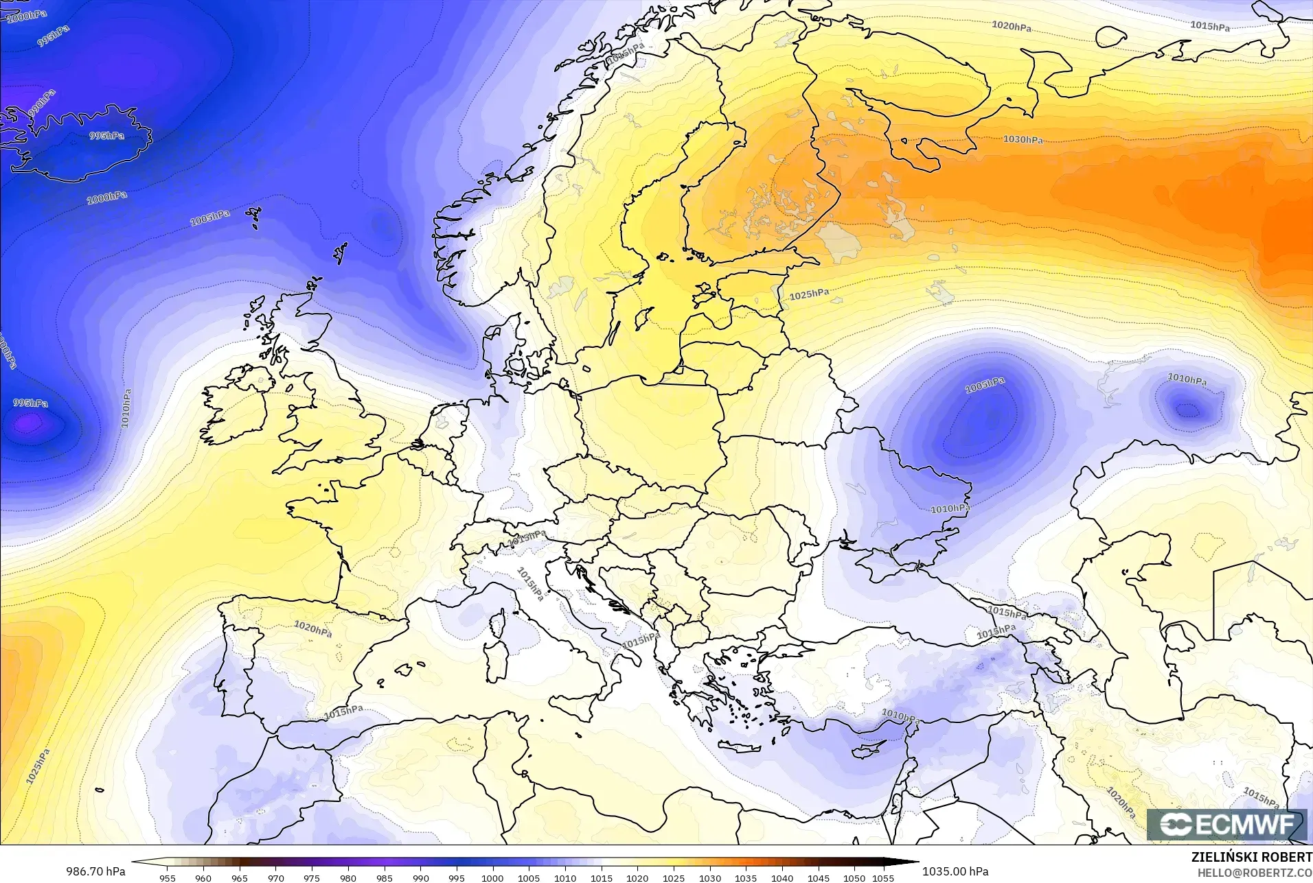 ECMWF IFS 0.25° model - Europe, Pressure