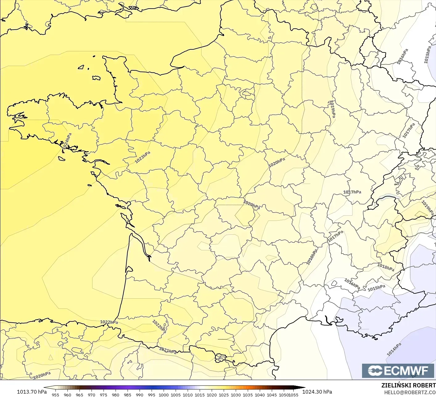 ECMWF IFS 0.25° model - France, Pressure