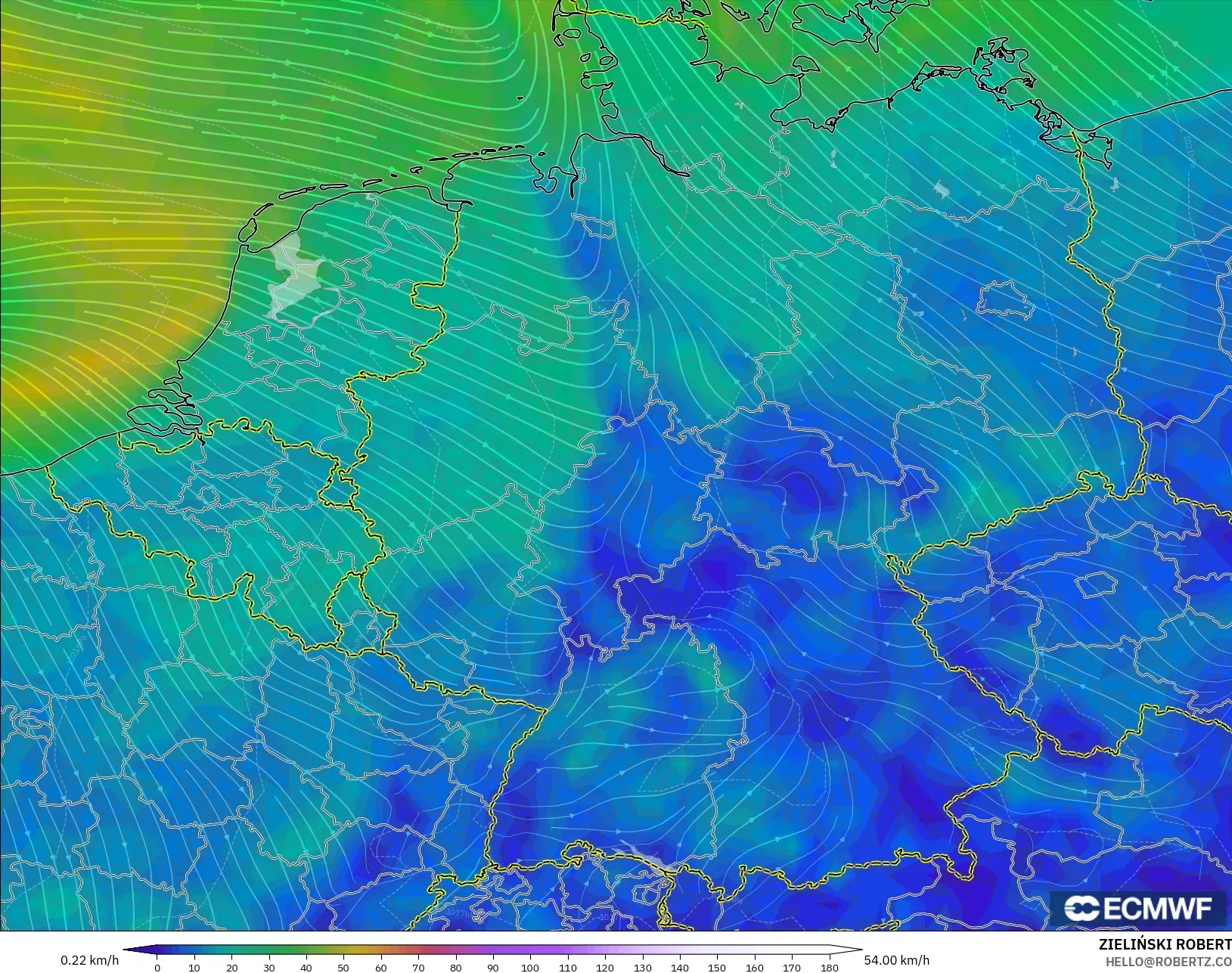ECMWF IFS 0.25° model - Germany, Wind at 10m