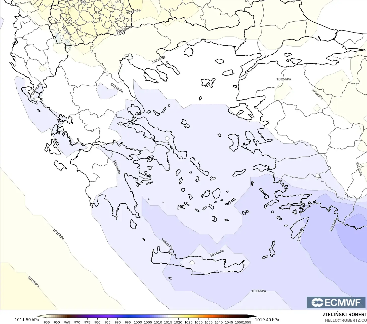 ECMWF IFS 0.25° model - Greece, Pressure