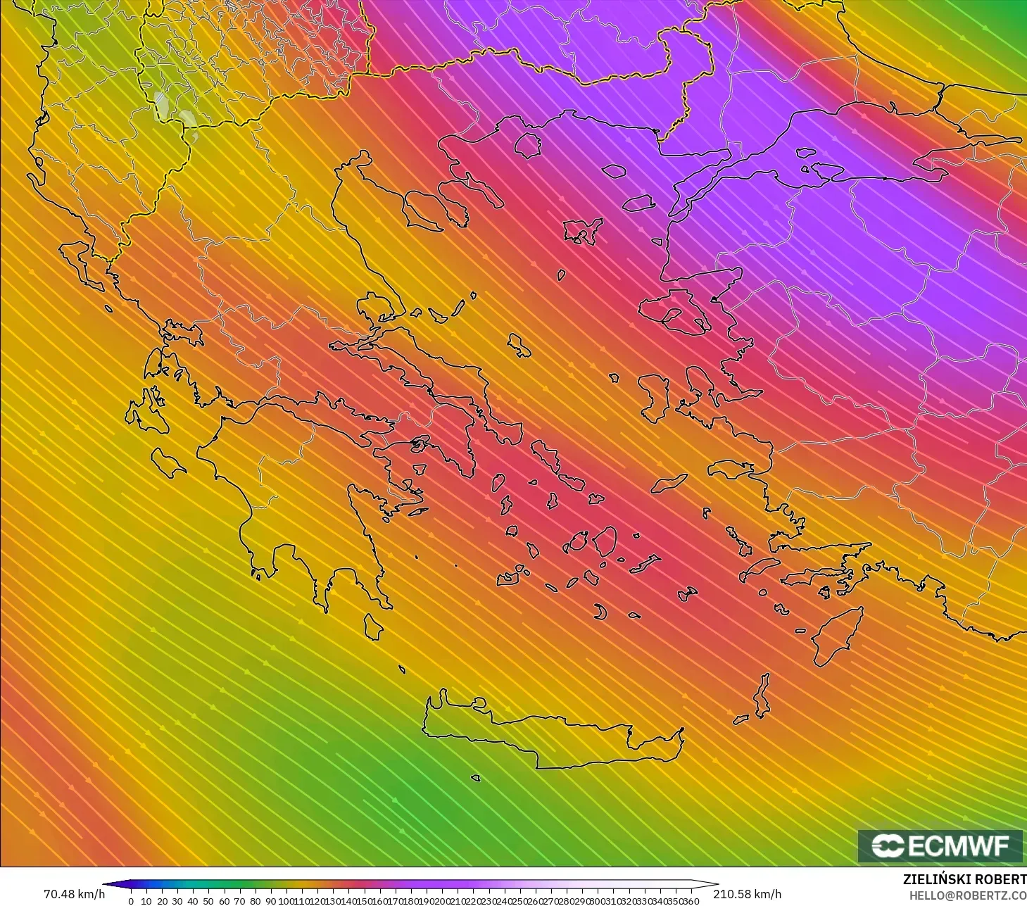 ECMWF IFS 0.25° model - Greece, Wind at 300hPa (jet stream)