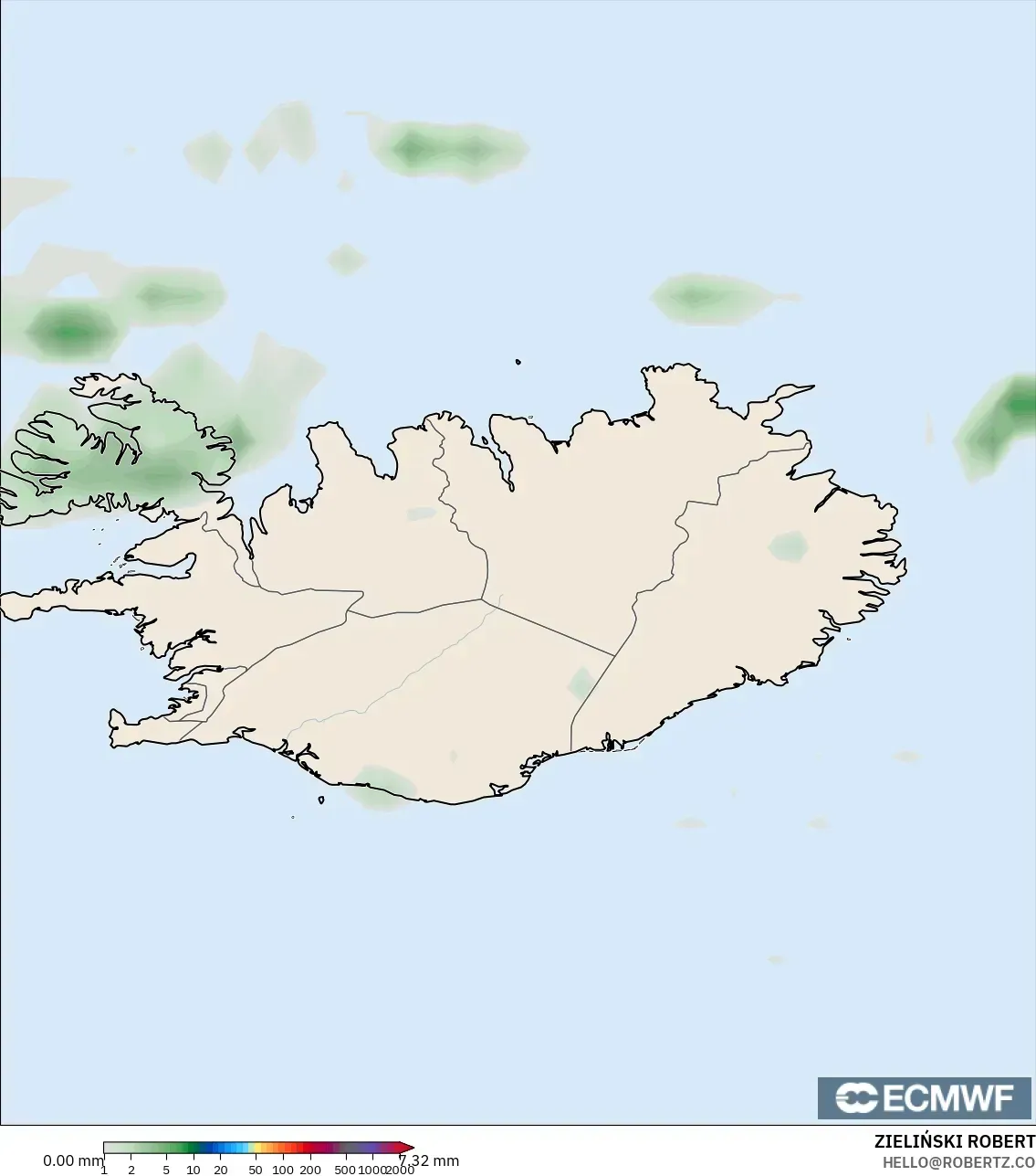 ECMWF IFS 0.25° model - Iceland, Precipitation Accumulation