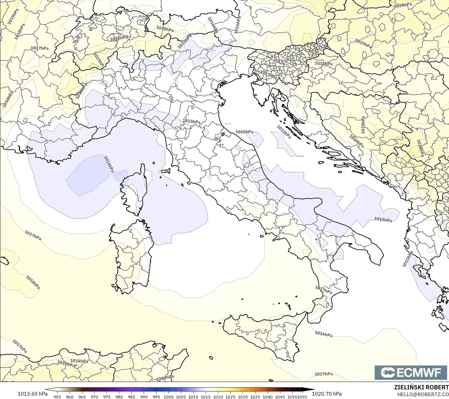 ECMWF IFS 0.25° model - Italy, Pressure