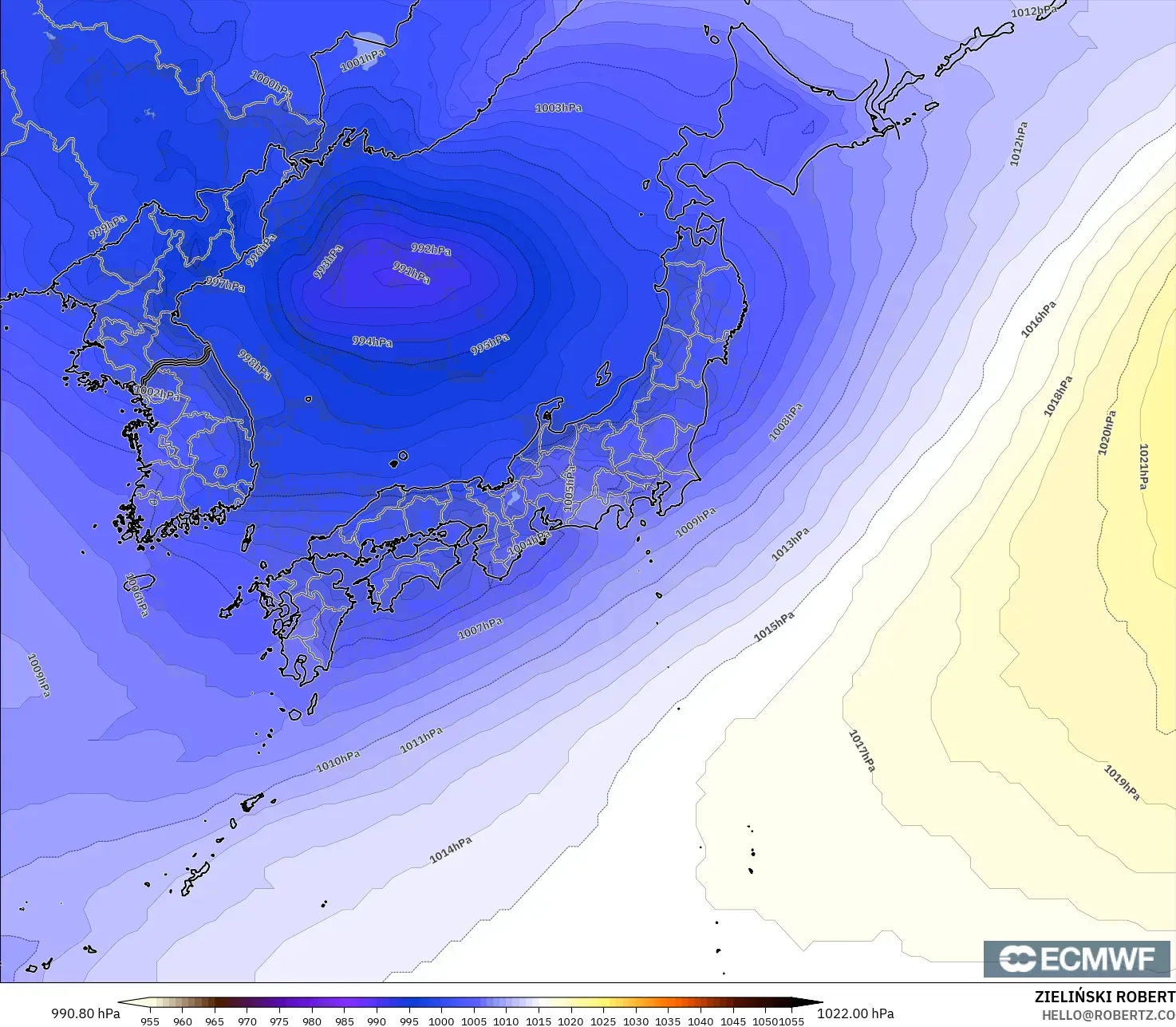 ECMWF IFS 0.25° model - Japan, Pressure