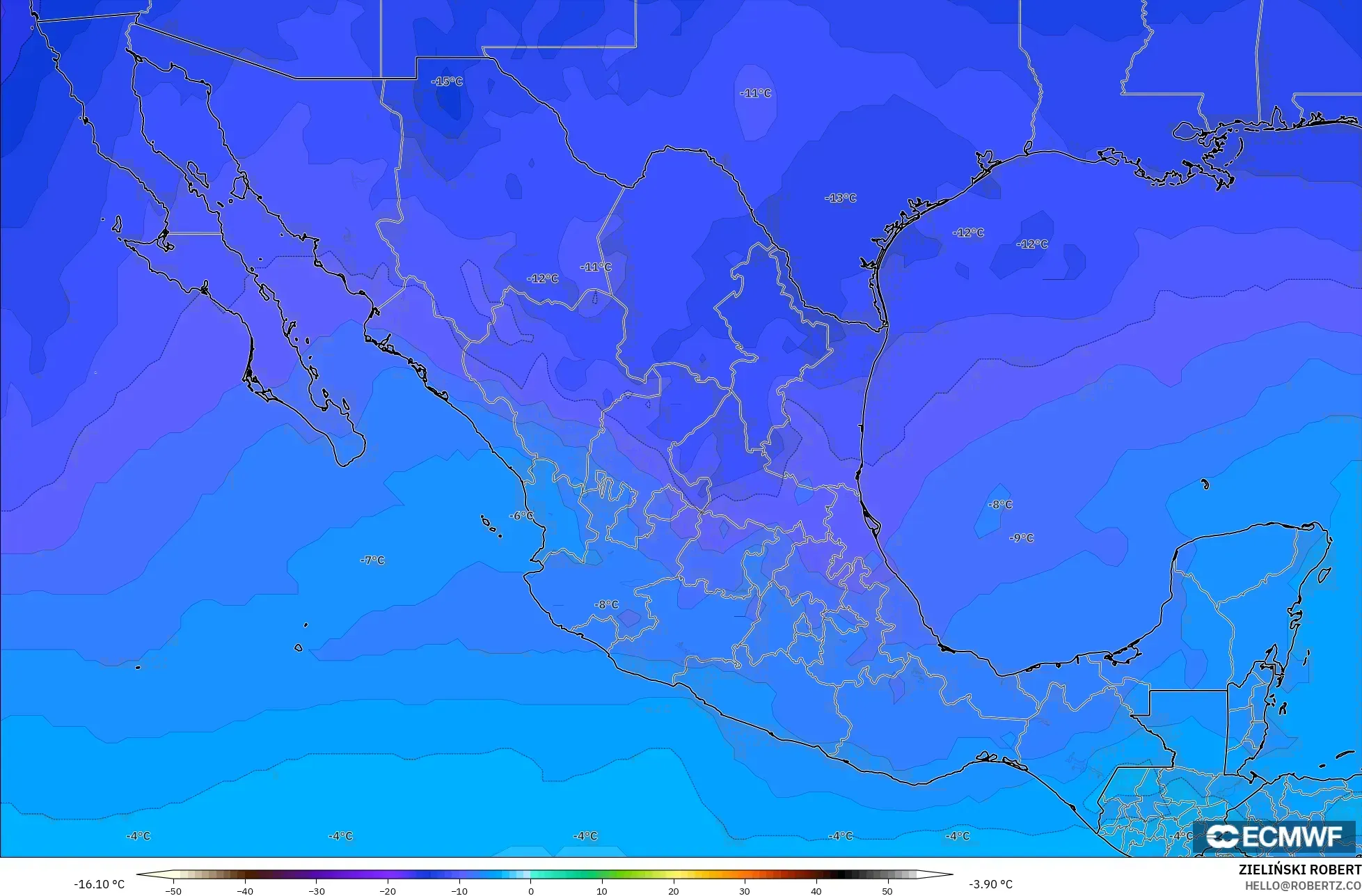 ECMWF IFS 0.25° model - Mexico, Temperature at 500hPa