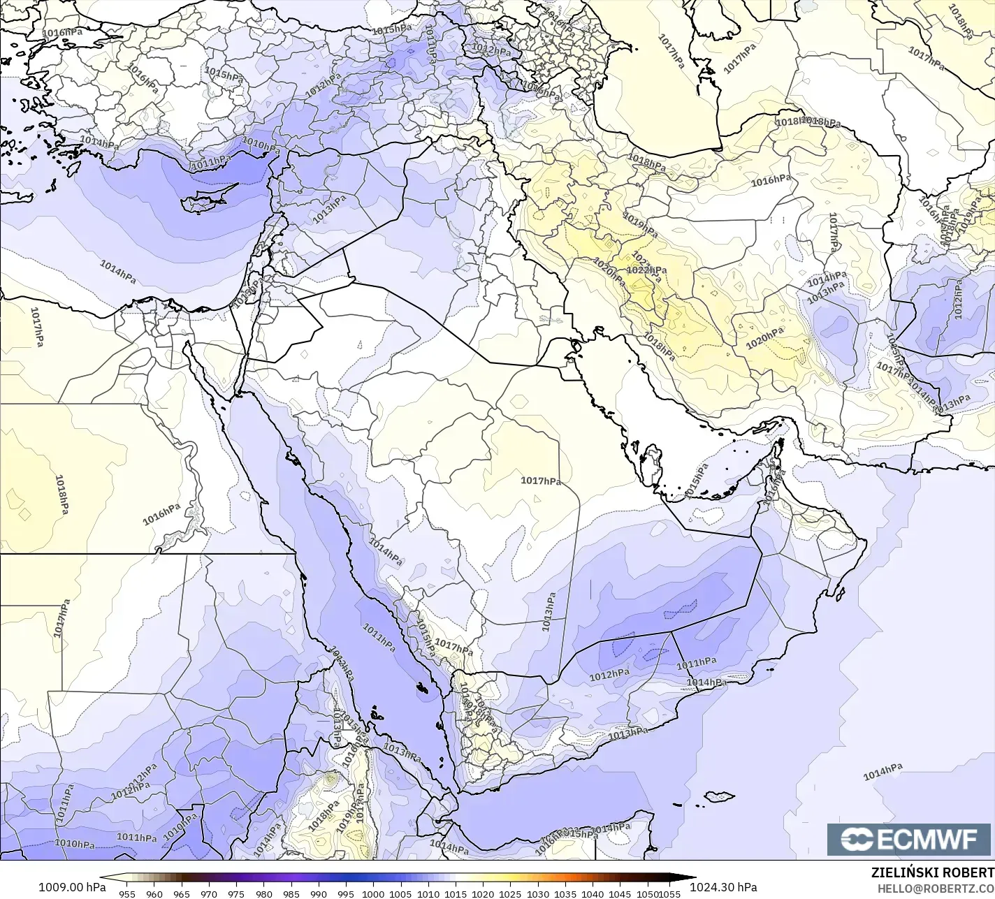 ECMWF IFS 0.25° model - Middle East, Pressure