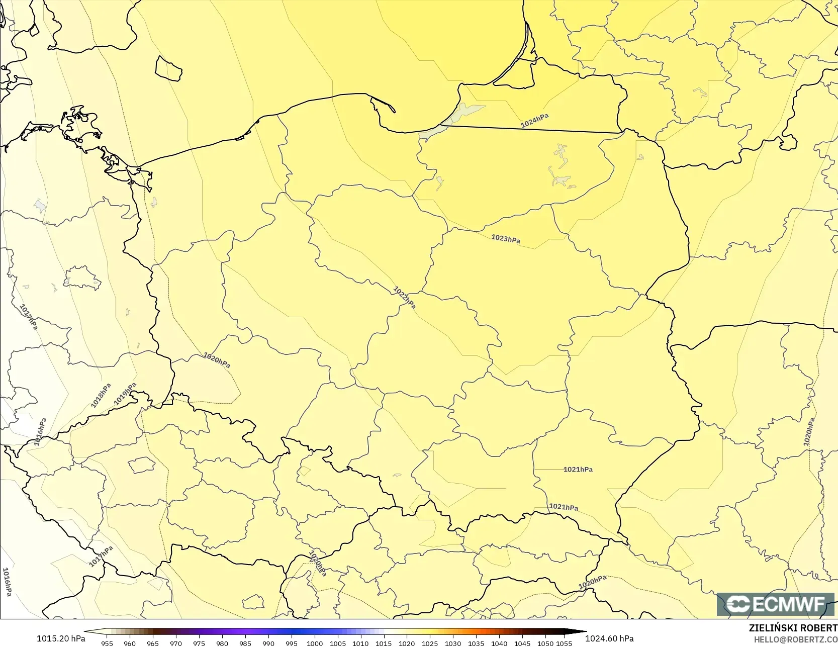 ECMWF IFS 0.25° model - Poland, Pressure