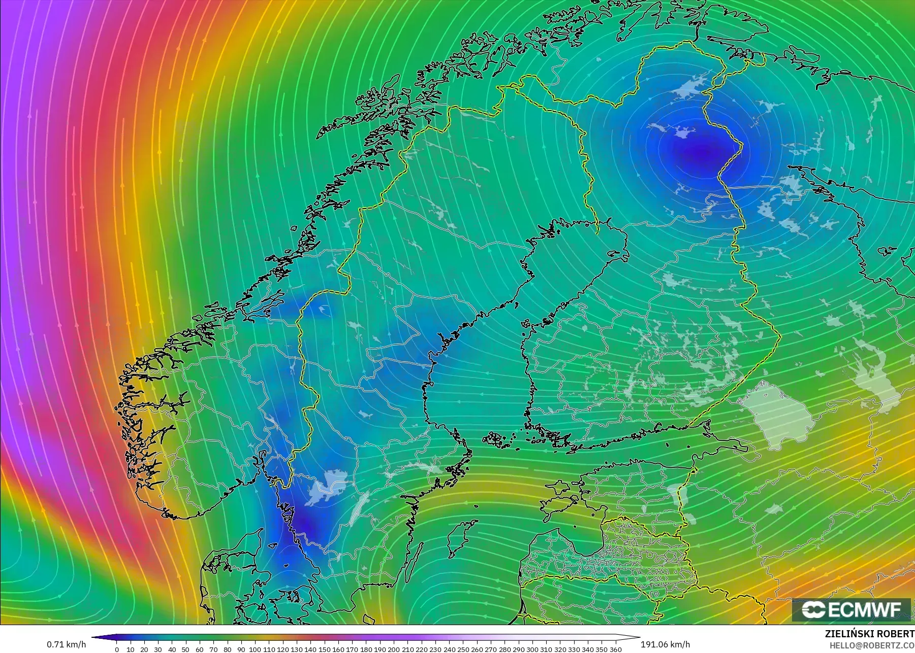 ECMWF IFS 0.25° model - Scandinavia, Wind at 300hPa (jet stream)