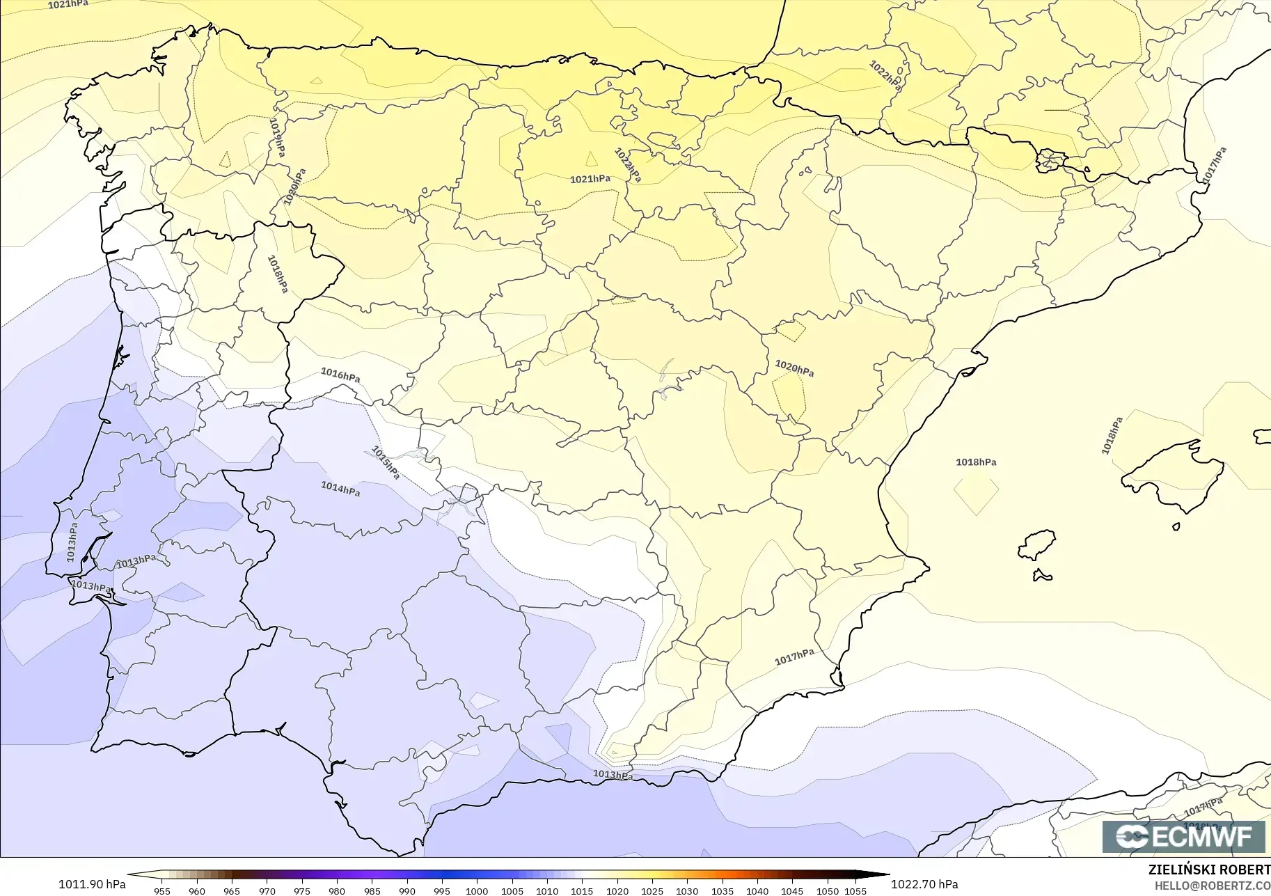 ECMWF IFS 0.25° model - Spain, Pressure