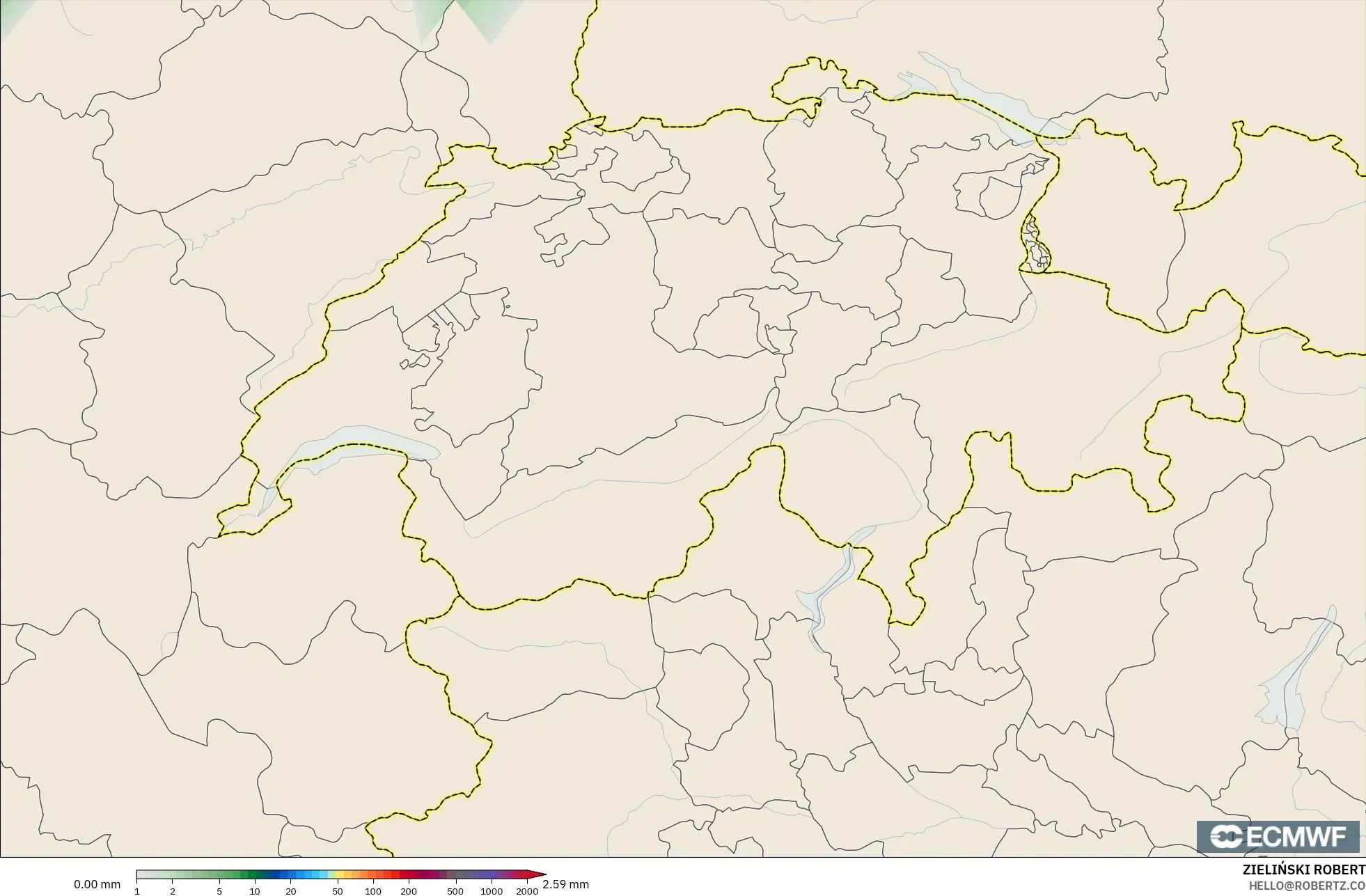 ECMWF IFS 0.25° model - Switzerland, Precipitation Accumulation