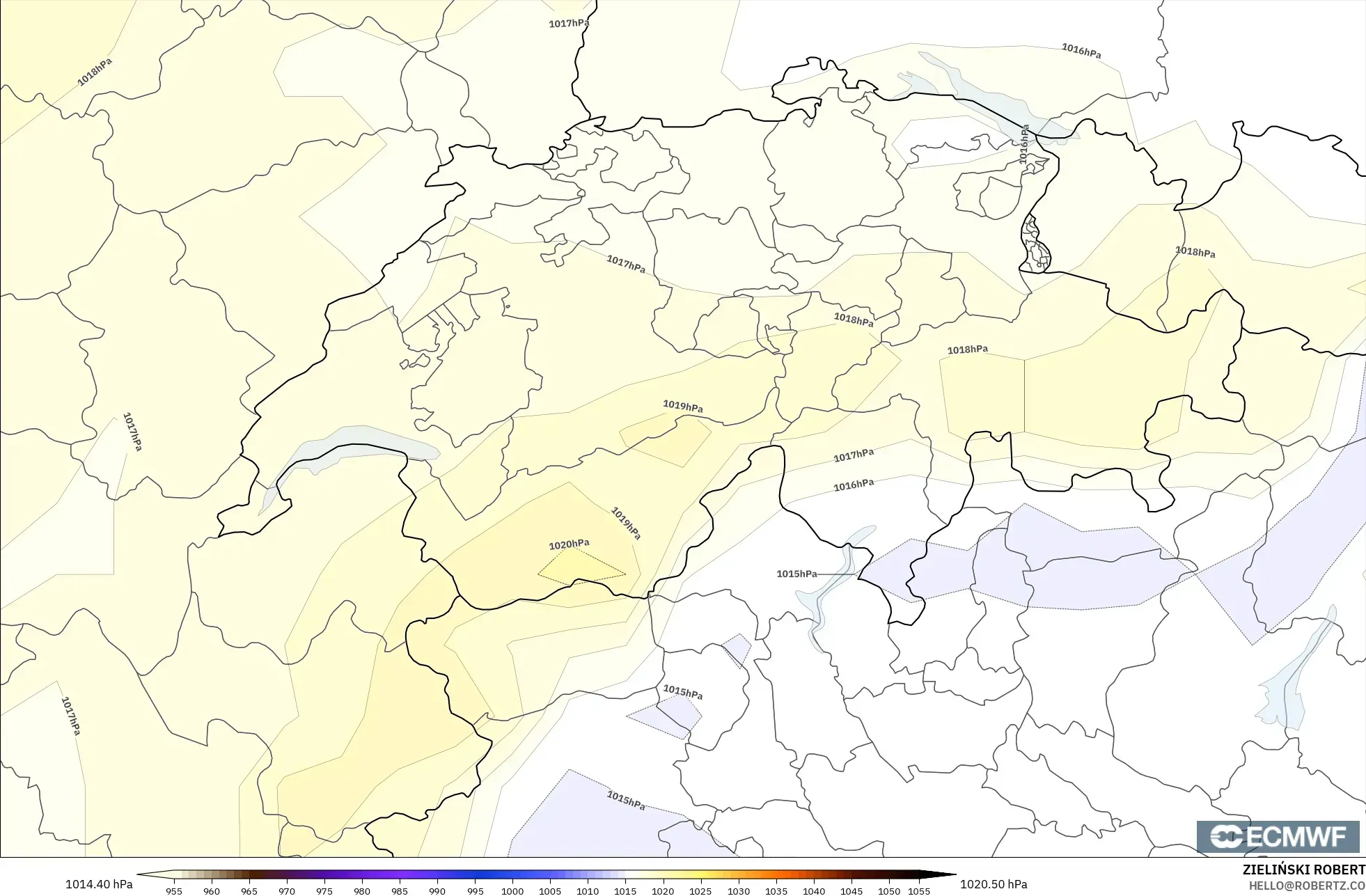 ECMWF IFS 0.25° model - Switzerland, Pressure