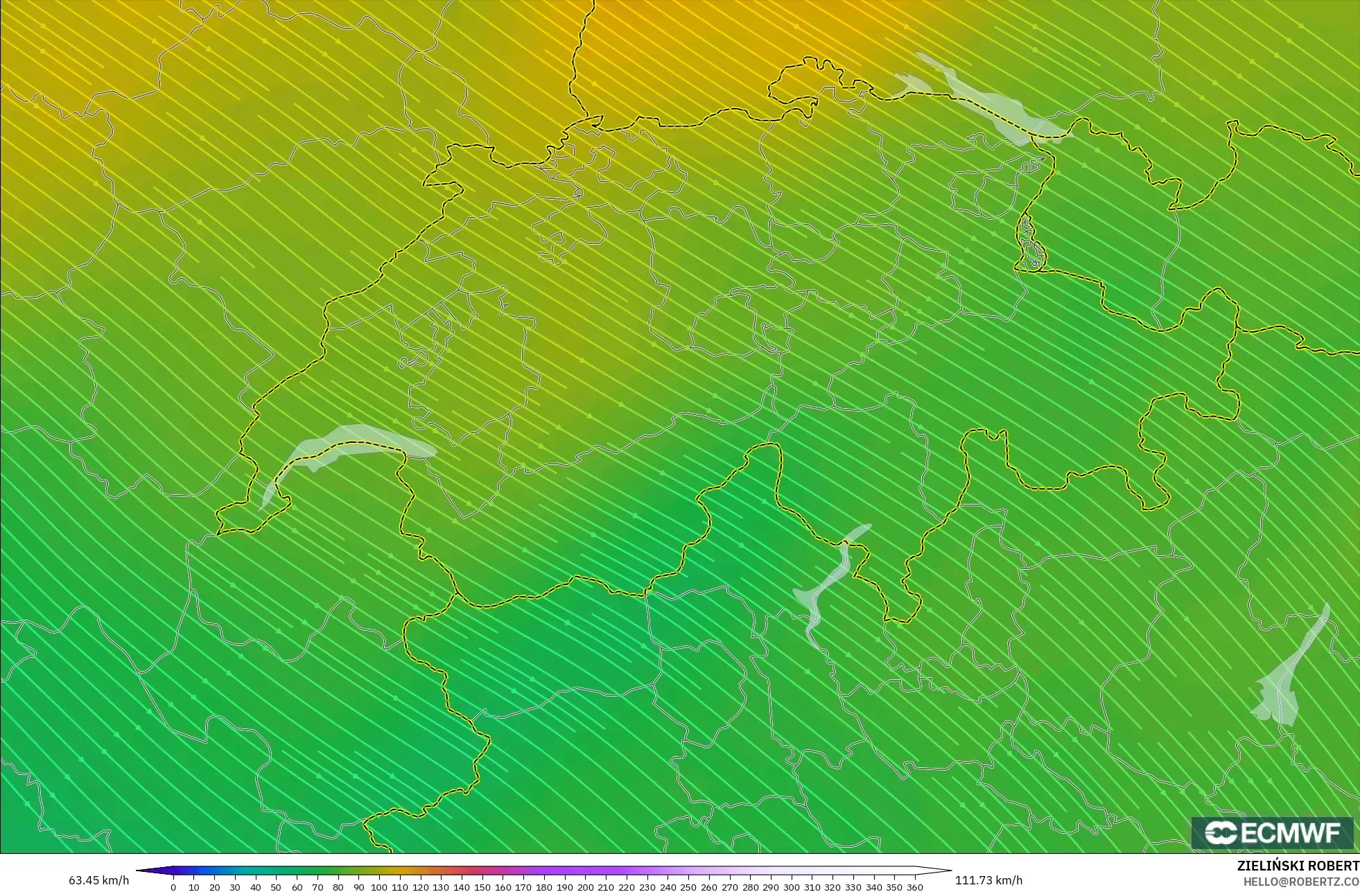 ECMWF IFS 0.25° model - Switzerland, Wind at 300hPa (jet stream)