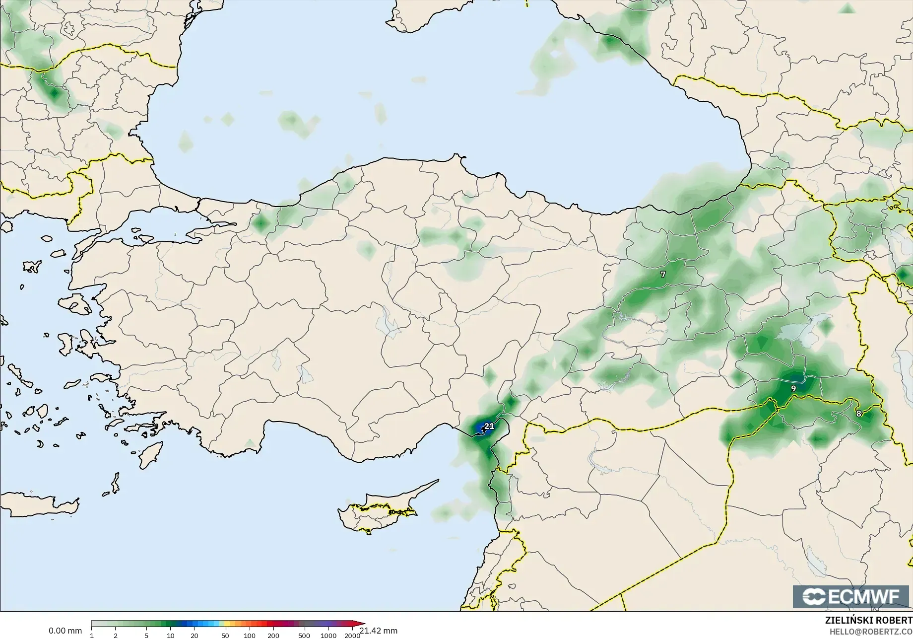 ECMWF IFS 0.25° model - Turkey, Precipitation Accumulation