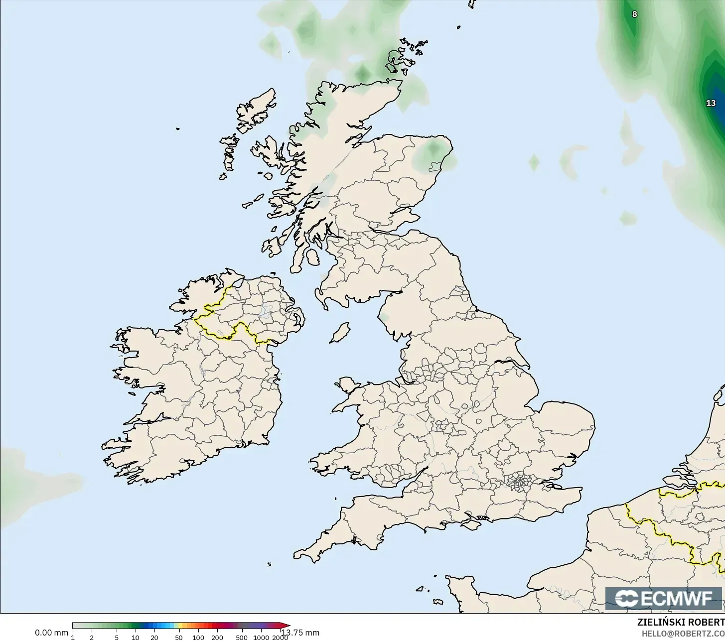ECMWF IFS 0.25° model - United Kingdom, Precipitation Accumulation